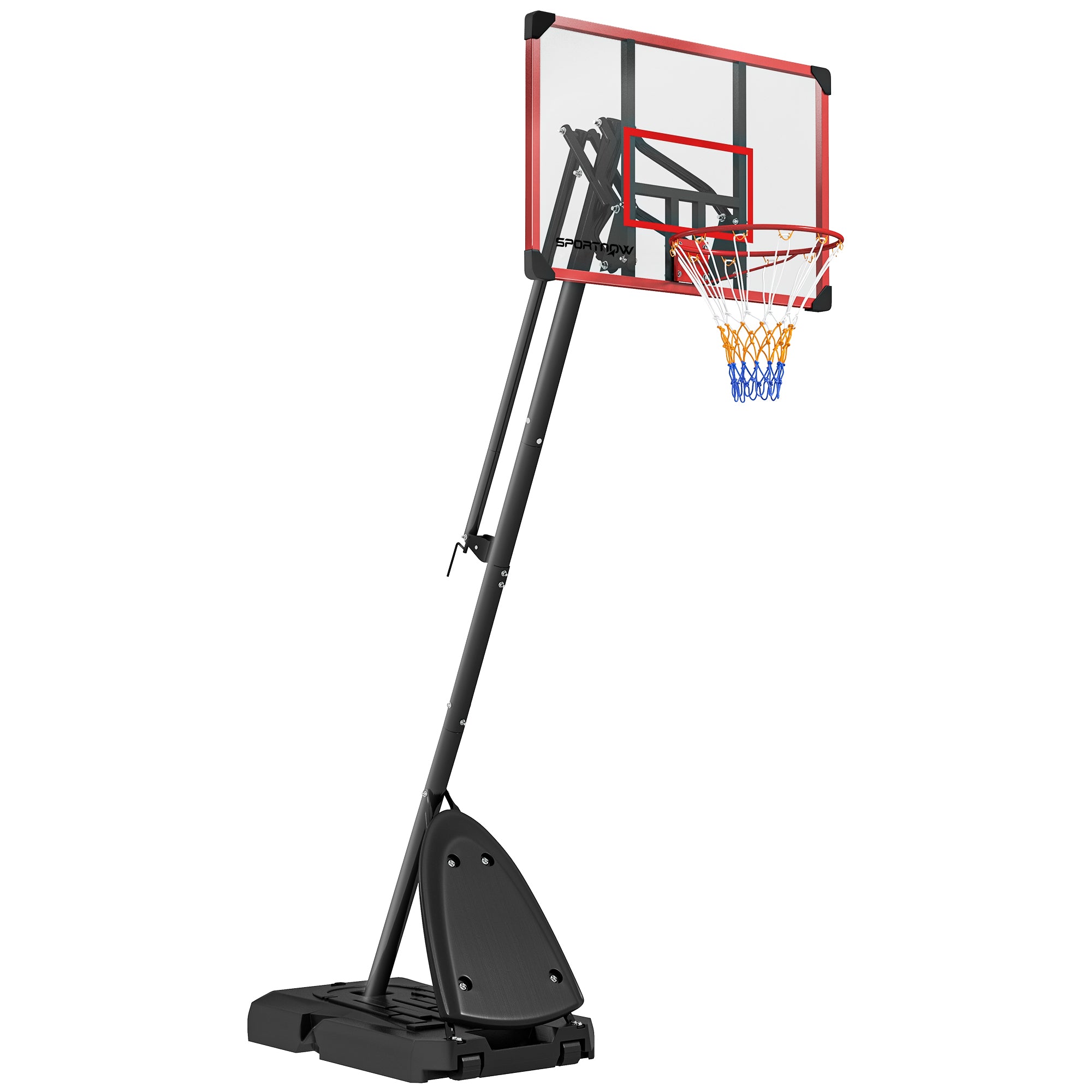 2.4-2.9m Adjustable Basketball Hoop and Stand with Weighted Base, Portable on Wheels, Red