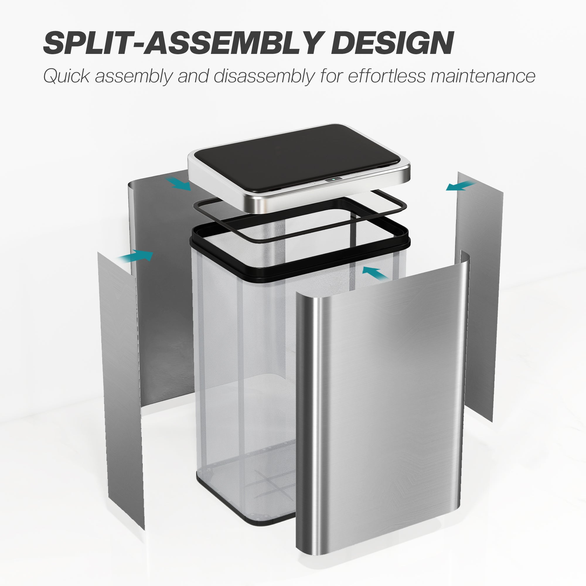 50L Sensor Bin with Soft-Close Lid, Stainless Steel Automatic Touchless Motion Sensor Kitchen Bin, Silver Tone