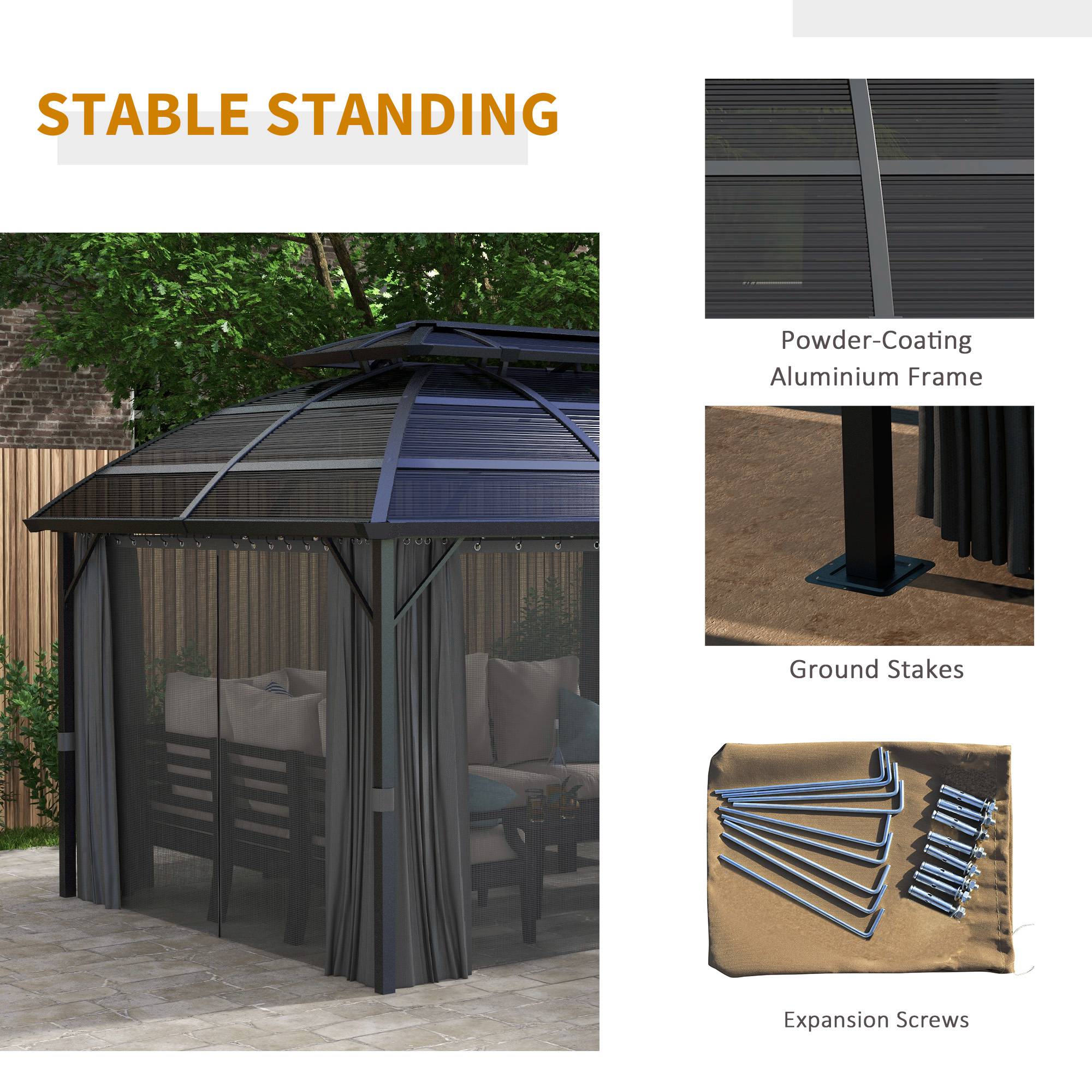 4 x 3m Aluminium Frame Hard Gazebo, with Accessories - Black