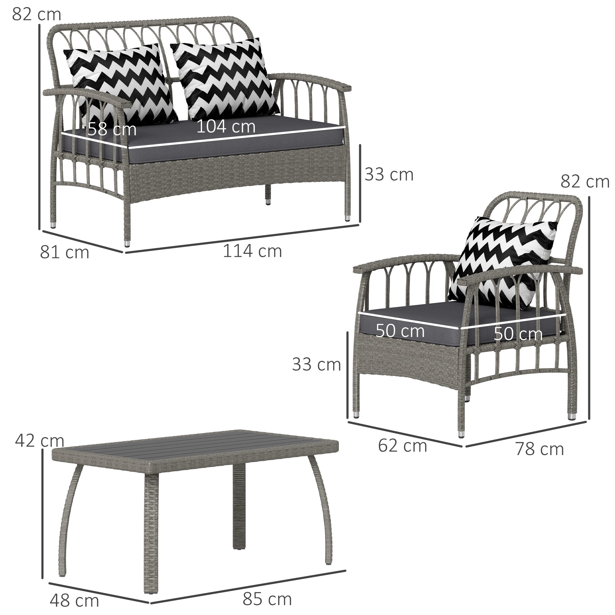 4 Piece Rattan Garden Sofa Set with Adjustable Backrests - Grey