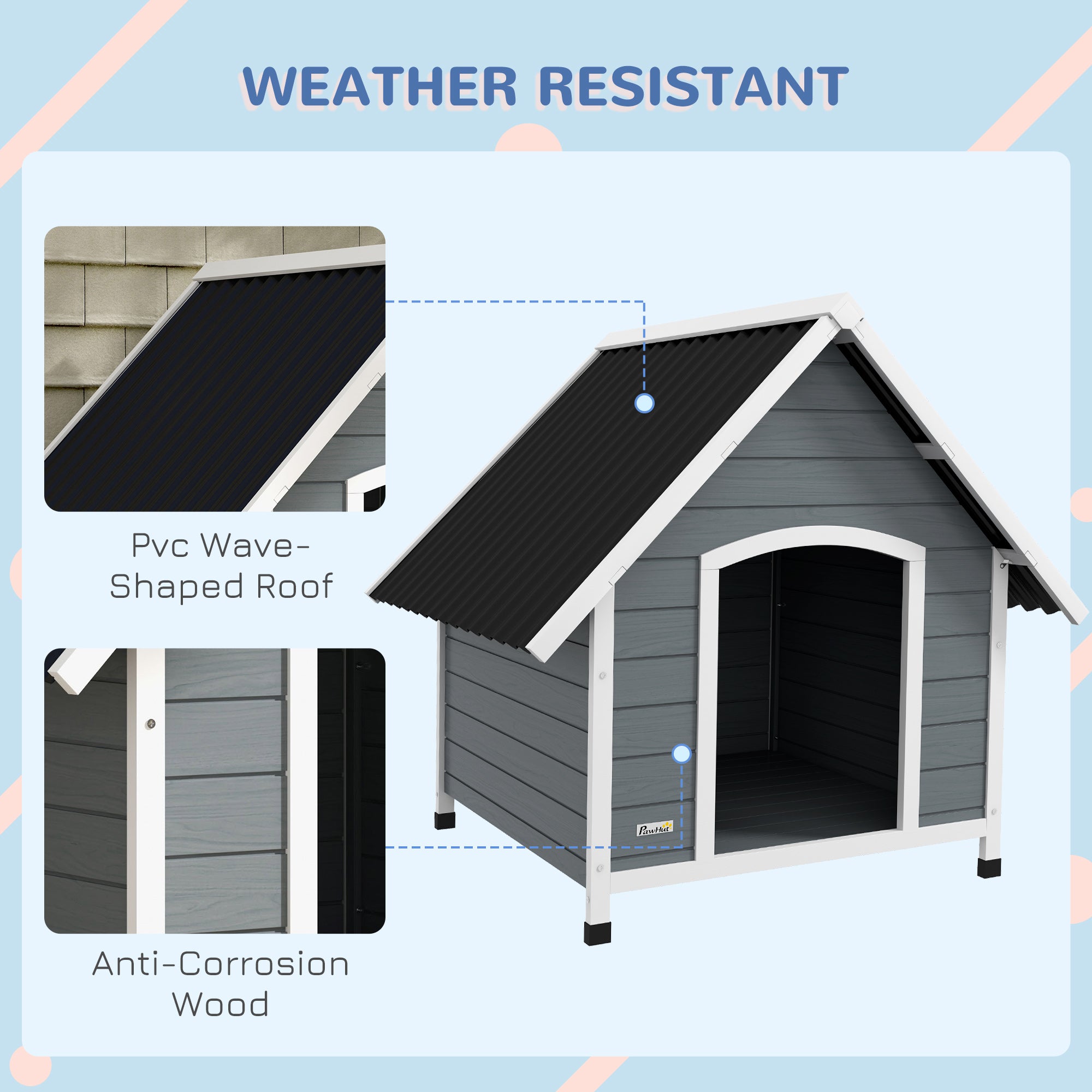 Outdoor Dog Kennel, Wooden Dog House, with Removable Floor, Anti-Corrosion Wood, for Large Dogs, 106.5H x 110W x 98Dcm