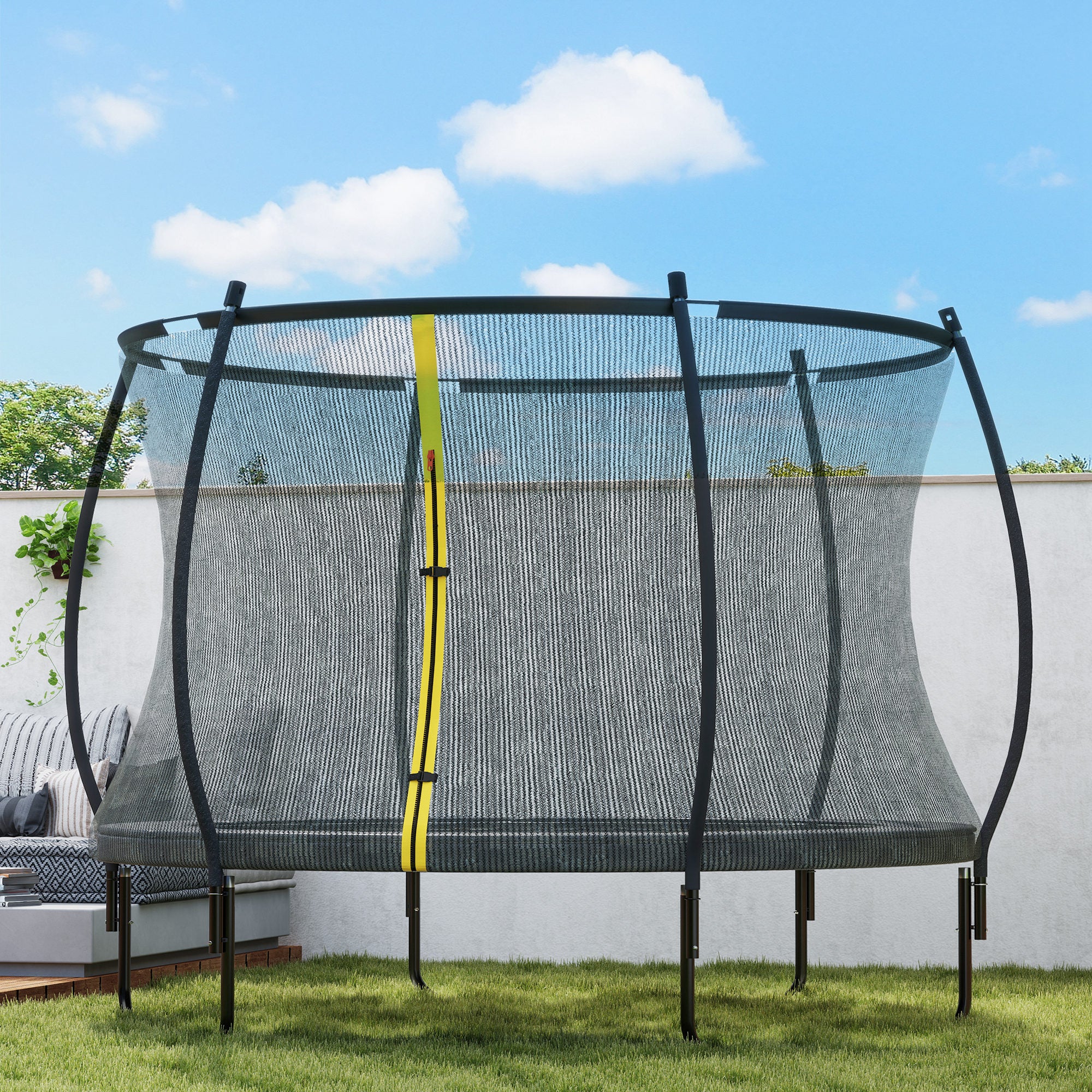 8ft Trampoline with Enclosure Net and Spring Cover, Outdoor Trampoline Garden Jumping Mat, Black