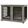 Extra Large Indoor Dog Crate Furniture End Table with Lockable Door and Washable Cushion - Grey