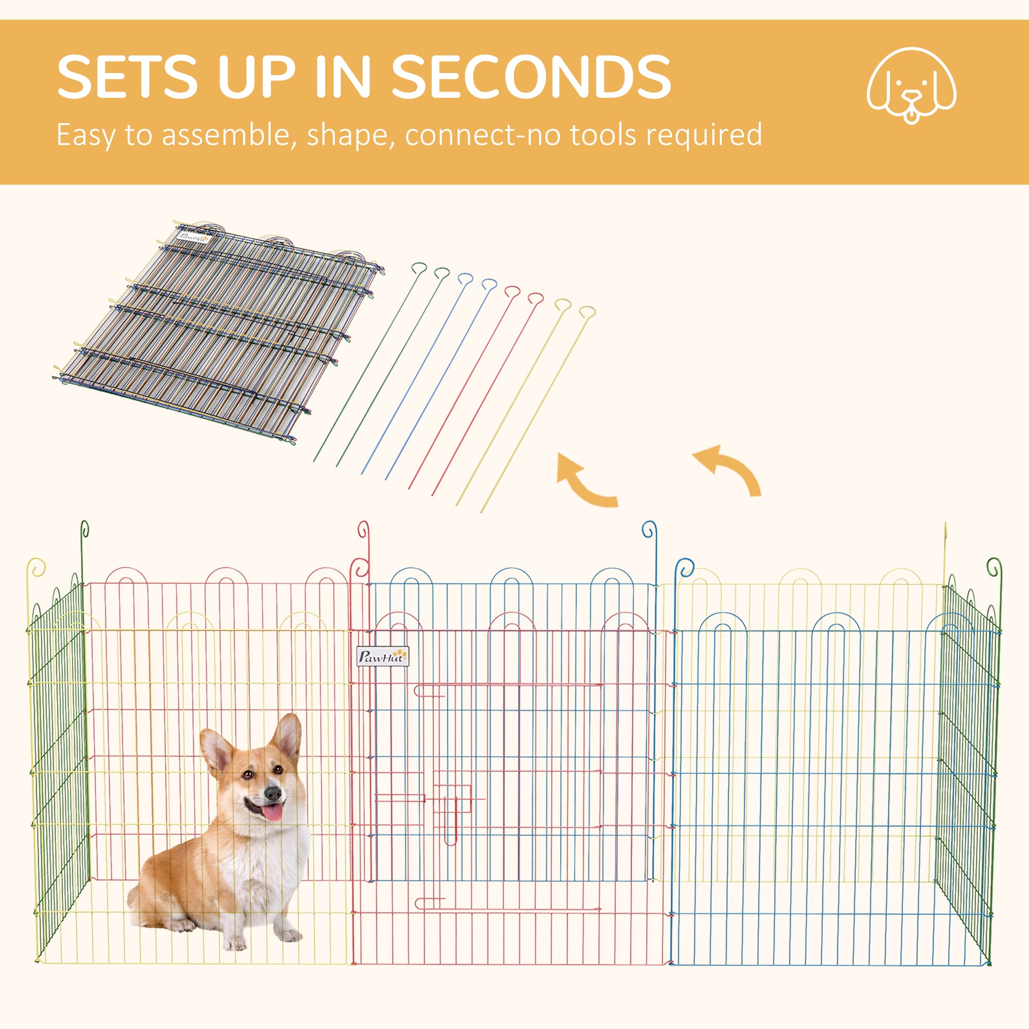 Pet Playpen Crate, with Eight Panels, Door, for Indoors and Outdoors, 60H x 156cm