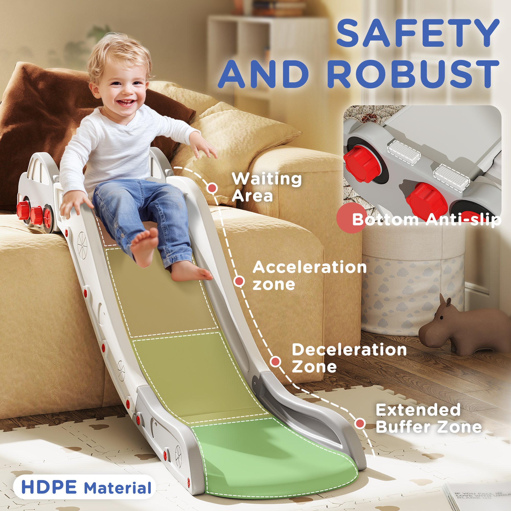 Kids Slide for Bed, Sofa, with Extended Length, Easy to assemble and Store, Grey