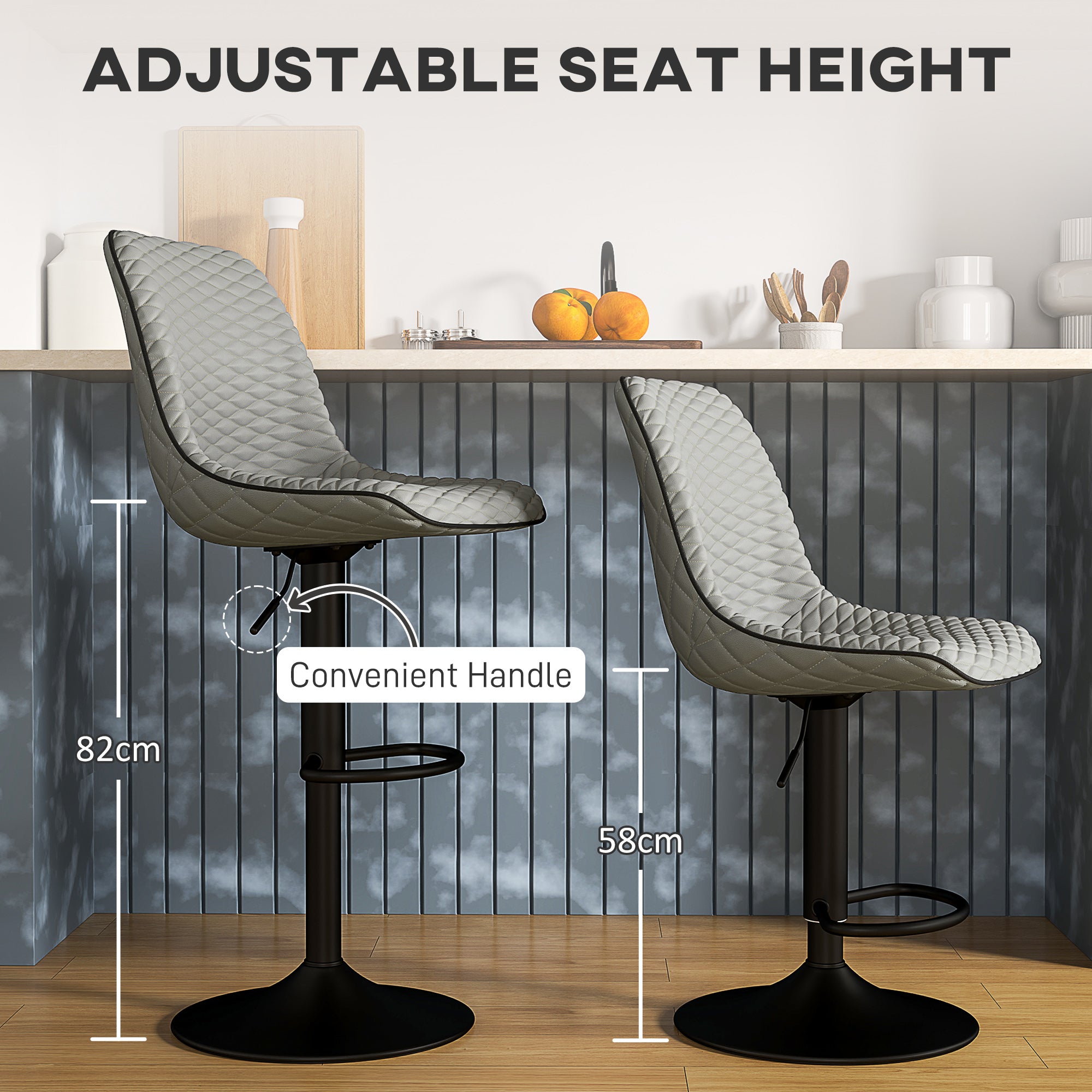 Set of Two Faux Leather Bar Stools - Grey