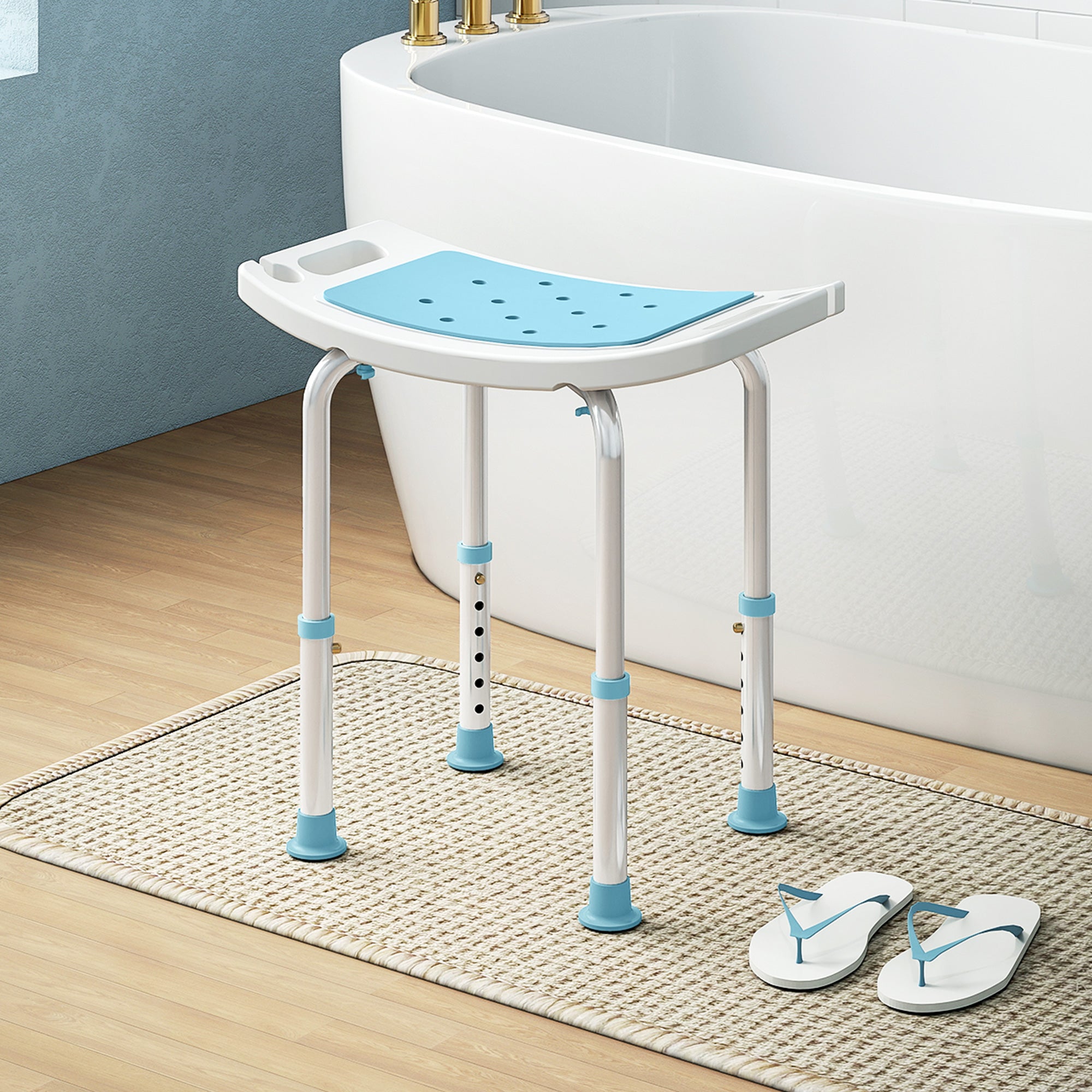 Shower Chair, Adjustable Height Shower Stool with Aluminium Frame and Non-Slip Feet, Bathtub Stool Seat with Padded Seat for Elderly Disabled Handicap, Turquoise