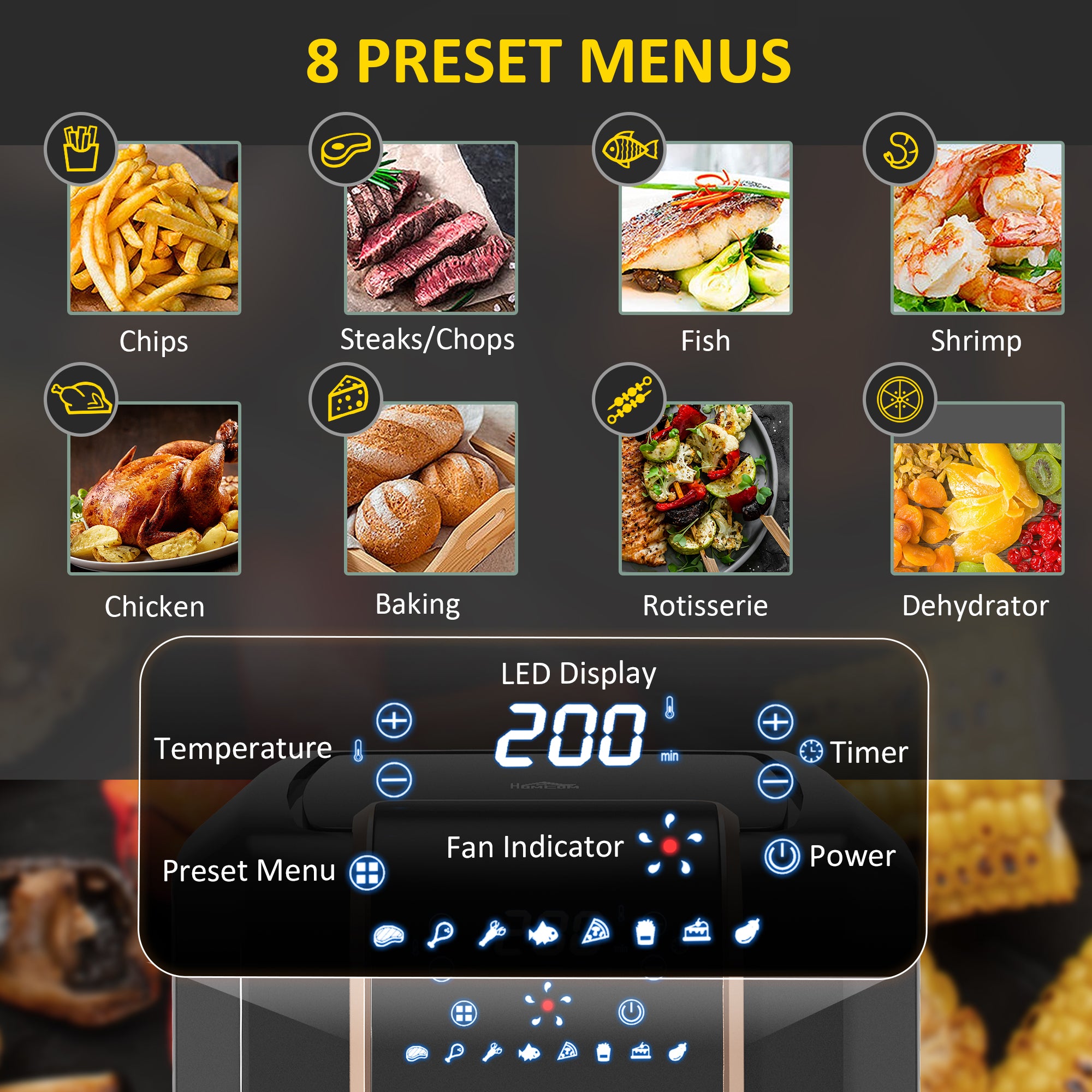 6.5L Single Basket Air Fryer, 80-200°C Temperature, Black and Gold Tone