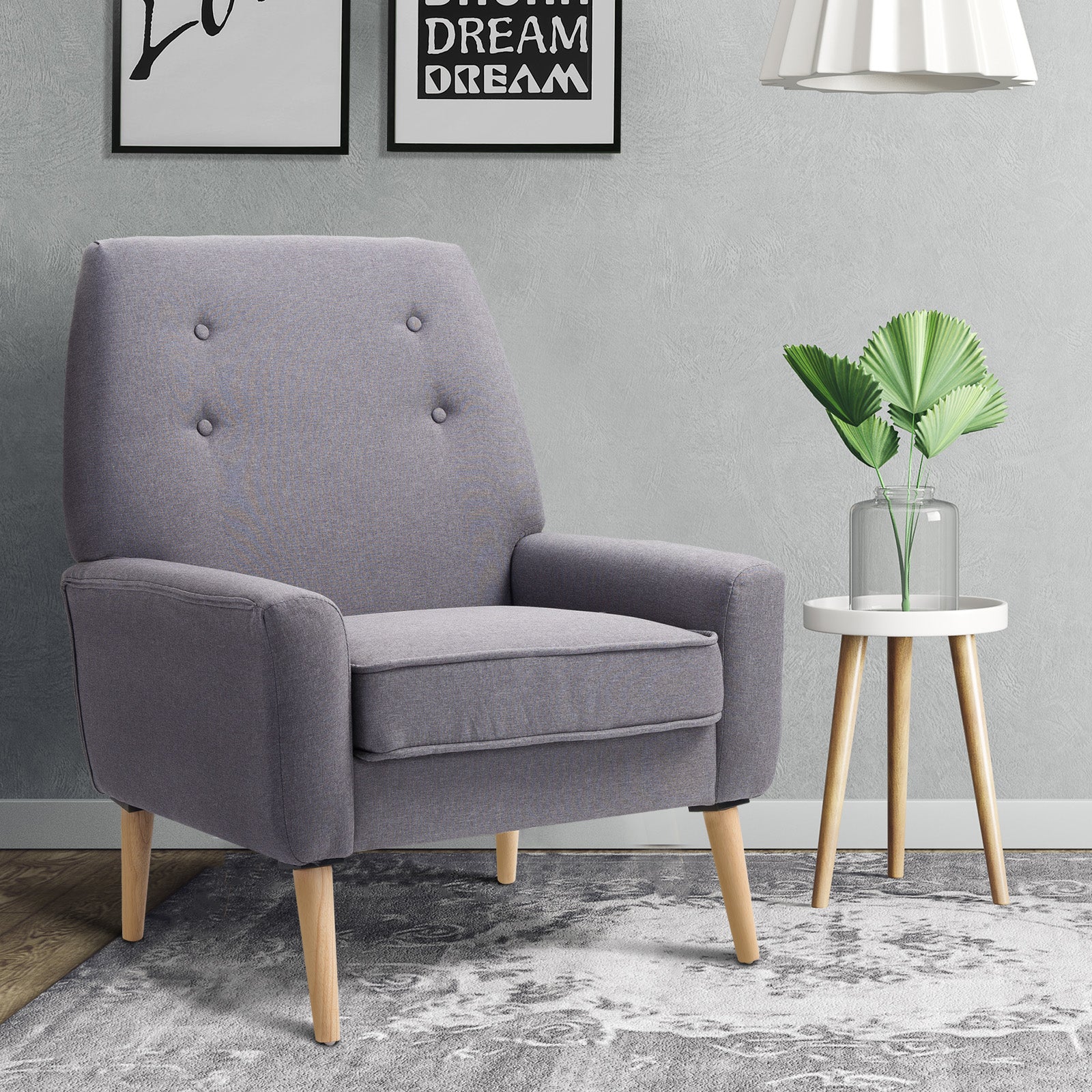 Scandinavian-Style Single Armchair - Grey