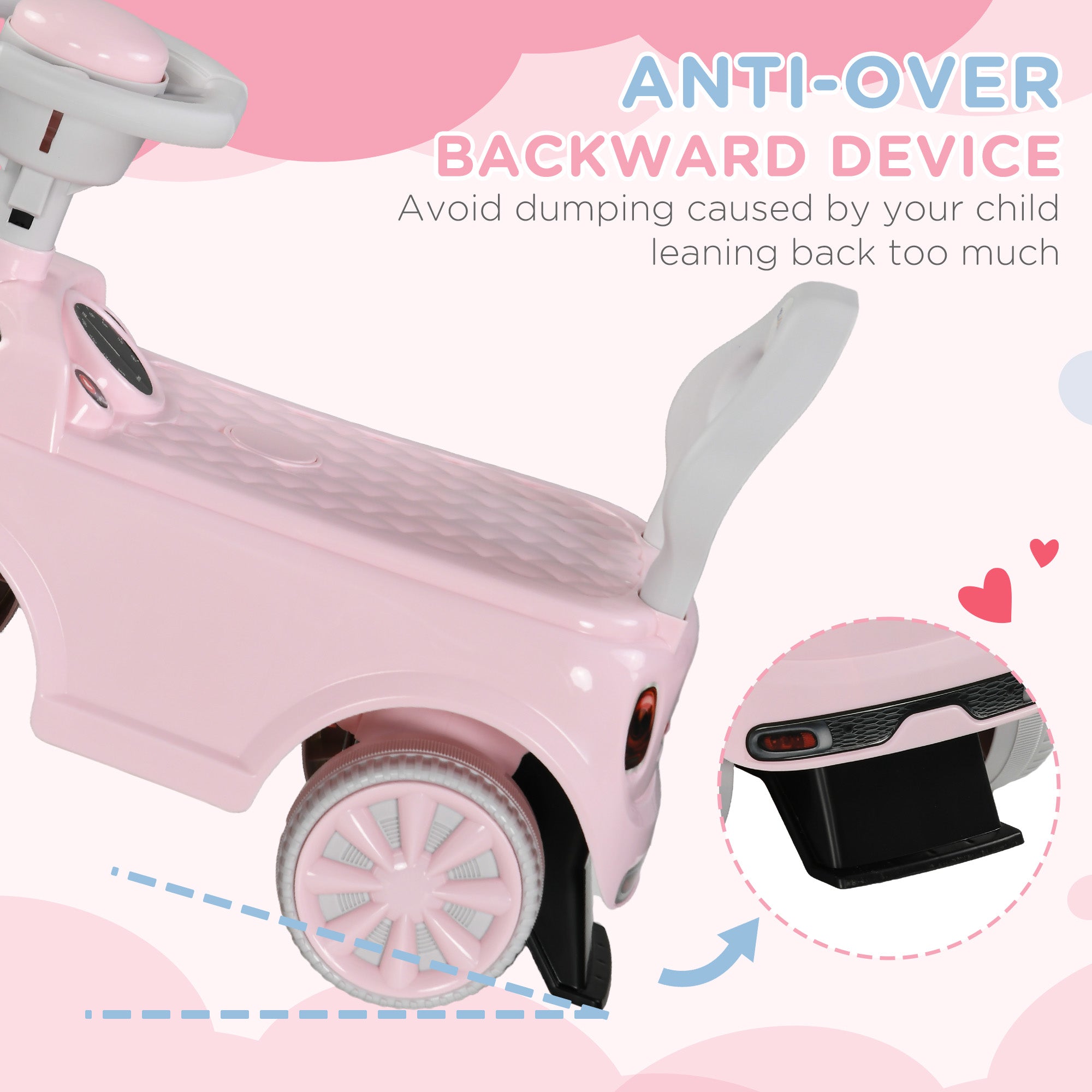 Foot To Floor Ride On Car Sliding Car w/ Air Horn, Anti-Over-Backwards, 18 to 36 Months - Pink