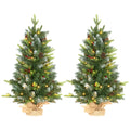Set of Two 3ft Prelit Christmas Trees with Berries and Pinecones - Green