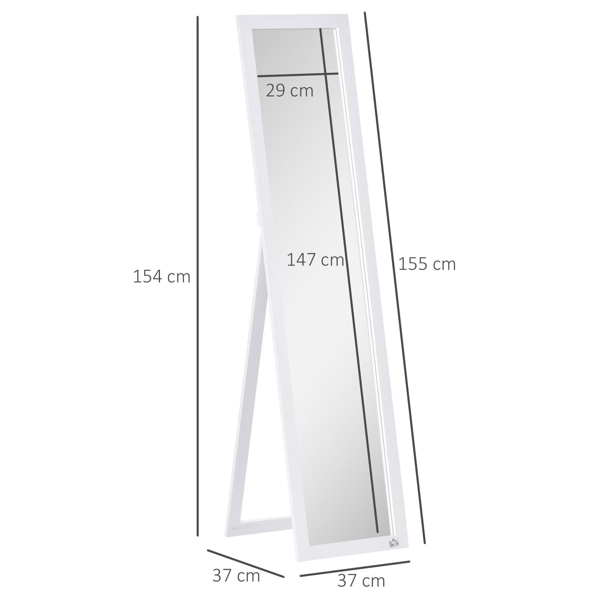 Full Length Mirror for Bedroom, Free Standing Dressing Mirror, Wall Mirror for Living Room, 37 x 154 cm, White