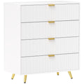 Elegant Four-Drawer Bedside Table with Gold Handles - White