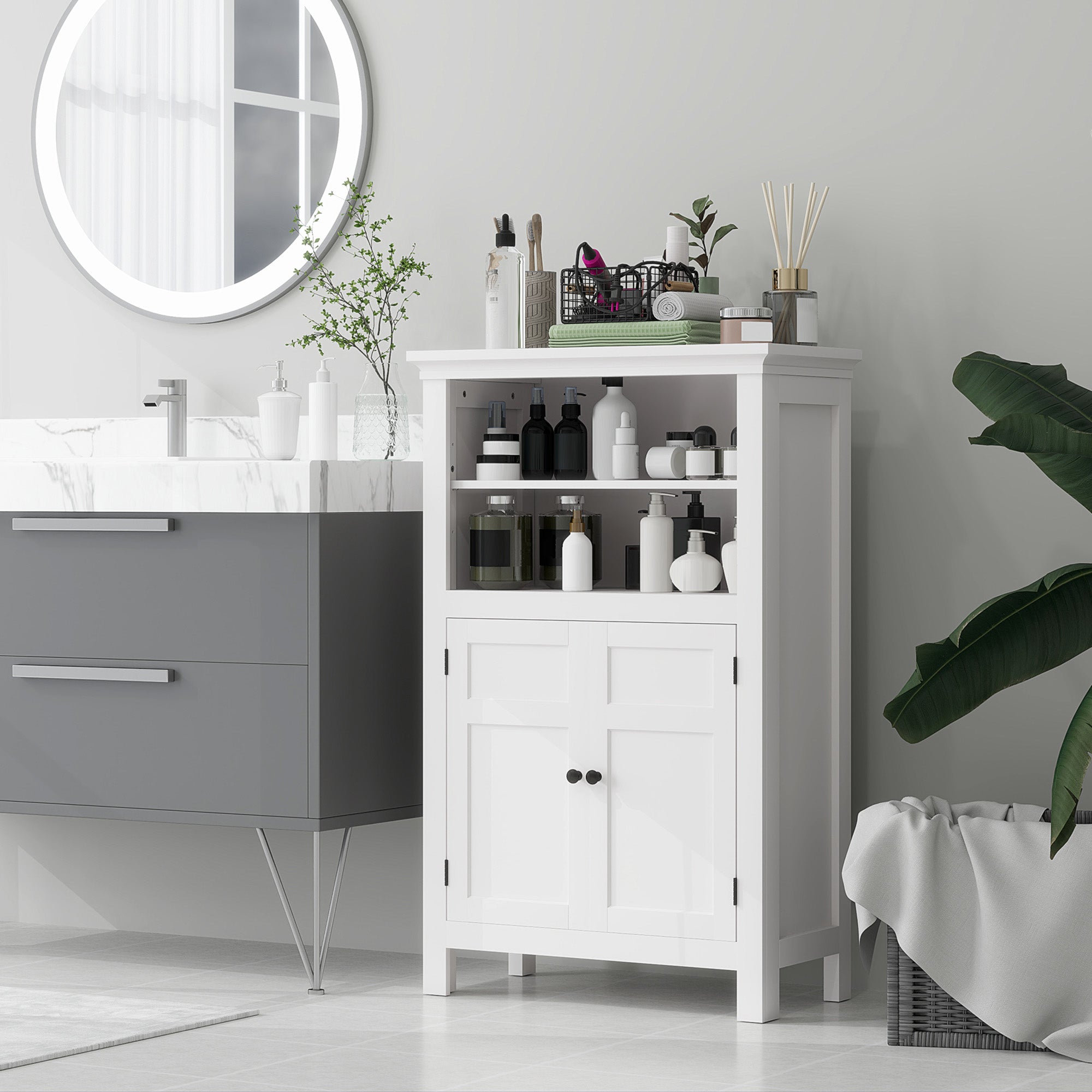 Multi-Storage Modern Bathroom Cabinet - White