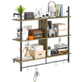 Three-Tier Floating Wall Shelf with Hooks - Grey Wood Effect