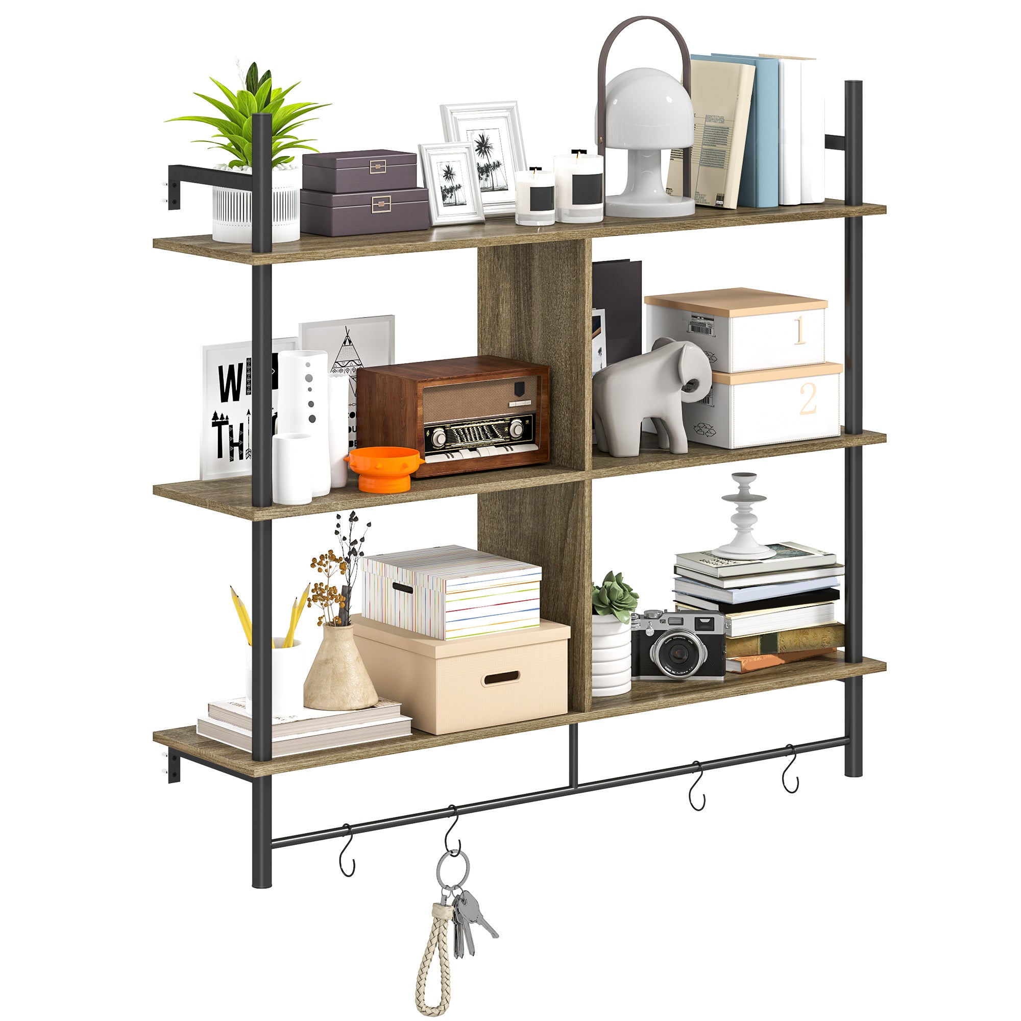 Three-Tier Floating Shelf - Grey Wood Effect