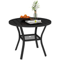 90cm Round Steel Garden Dining Table with Parasol Hole and Wire Shelf - Black
