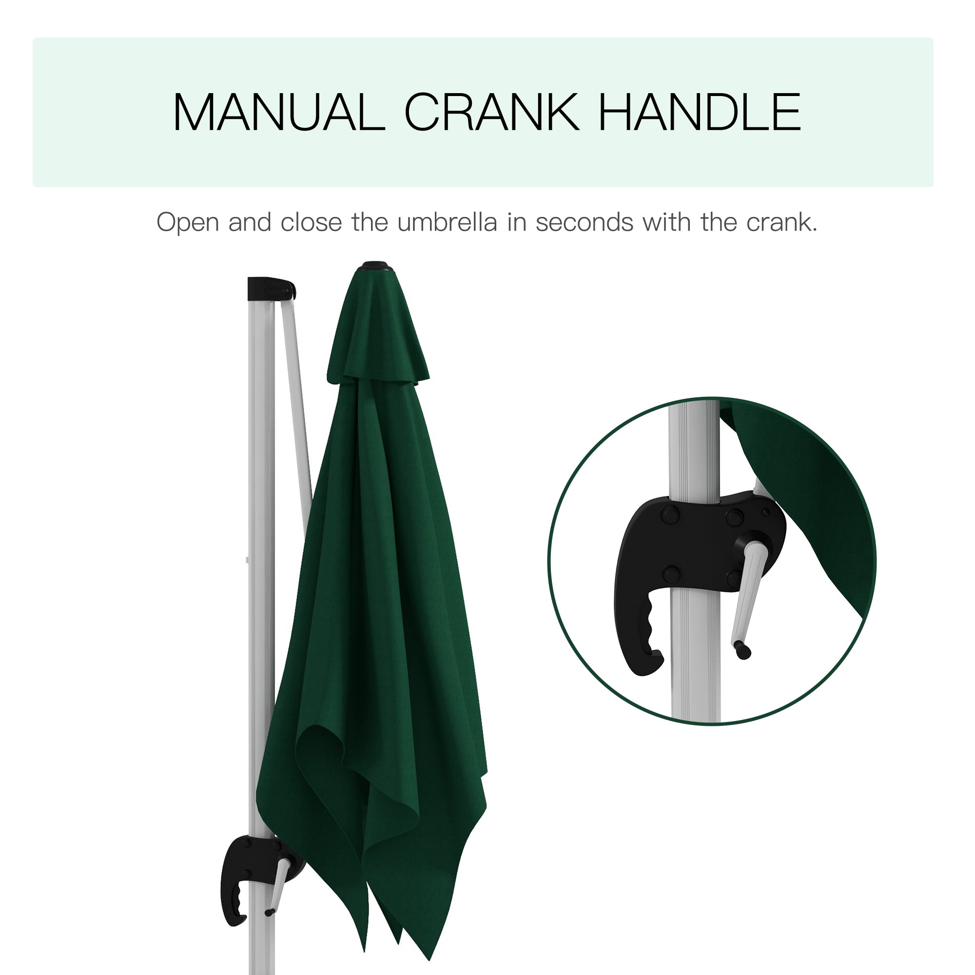 Square Cantilever Garden Parasol, with Five-Position Canopy - Green