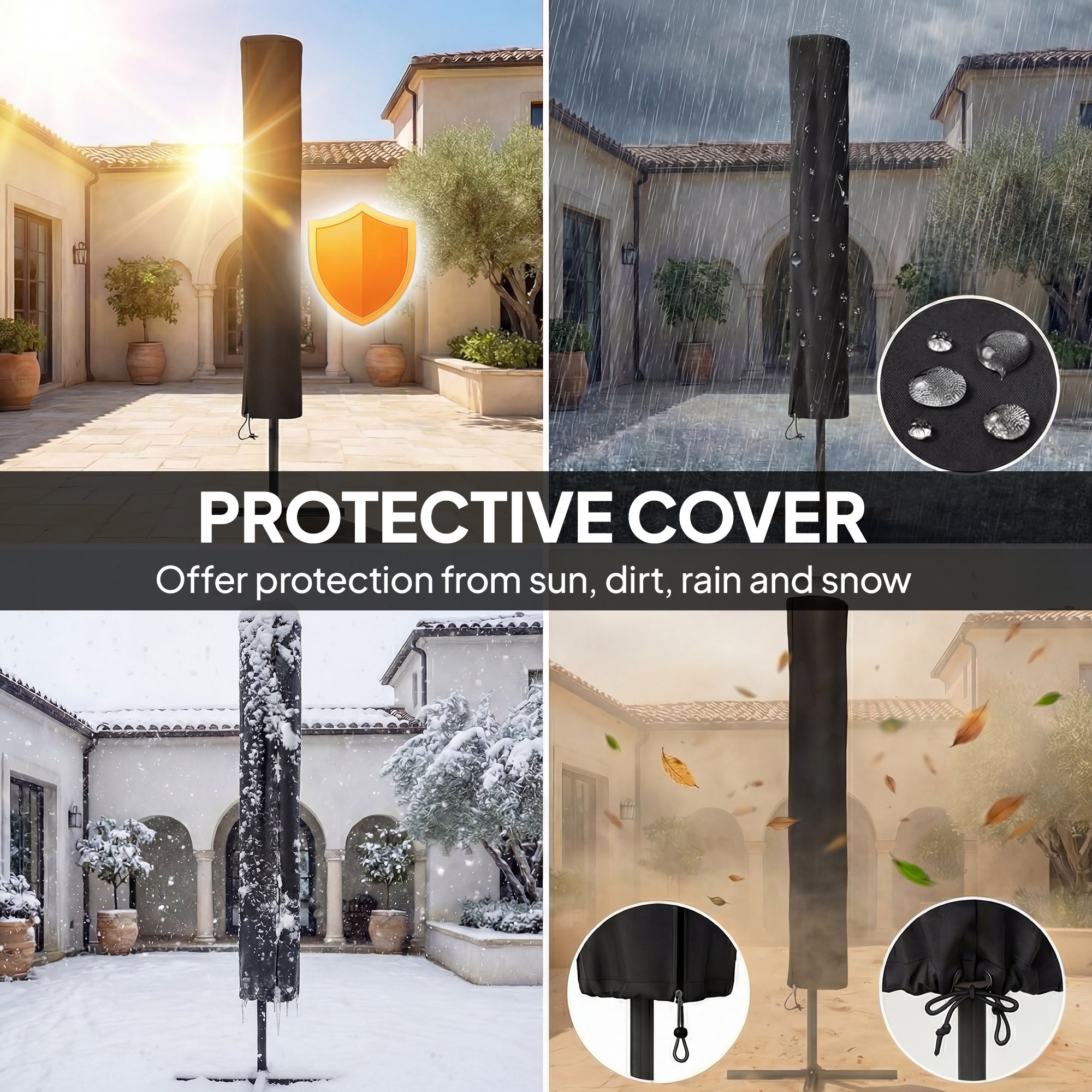 2.8 m Garden Parasol Umbrella with LED Solar Light, Parasol Cover, 3 Tier Outdoor Table Market Patio Umbrella, Khaki