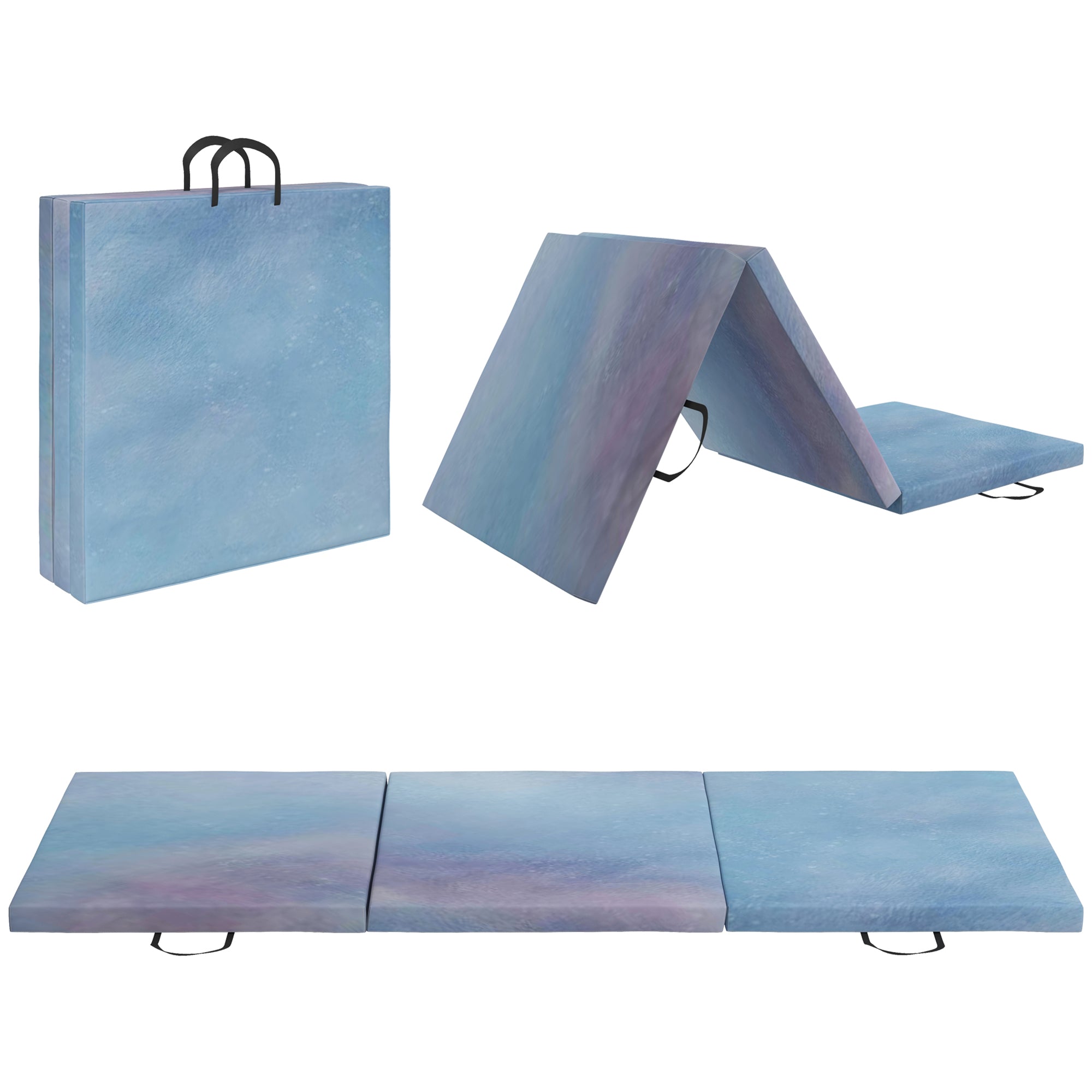 Gymnastics Mat, Tri-Fold Crash Exercise Pad, 6FT 2" Thick Foldable Workout Mat with Handles for Home Training, Blue