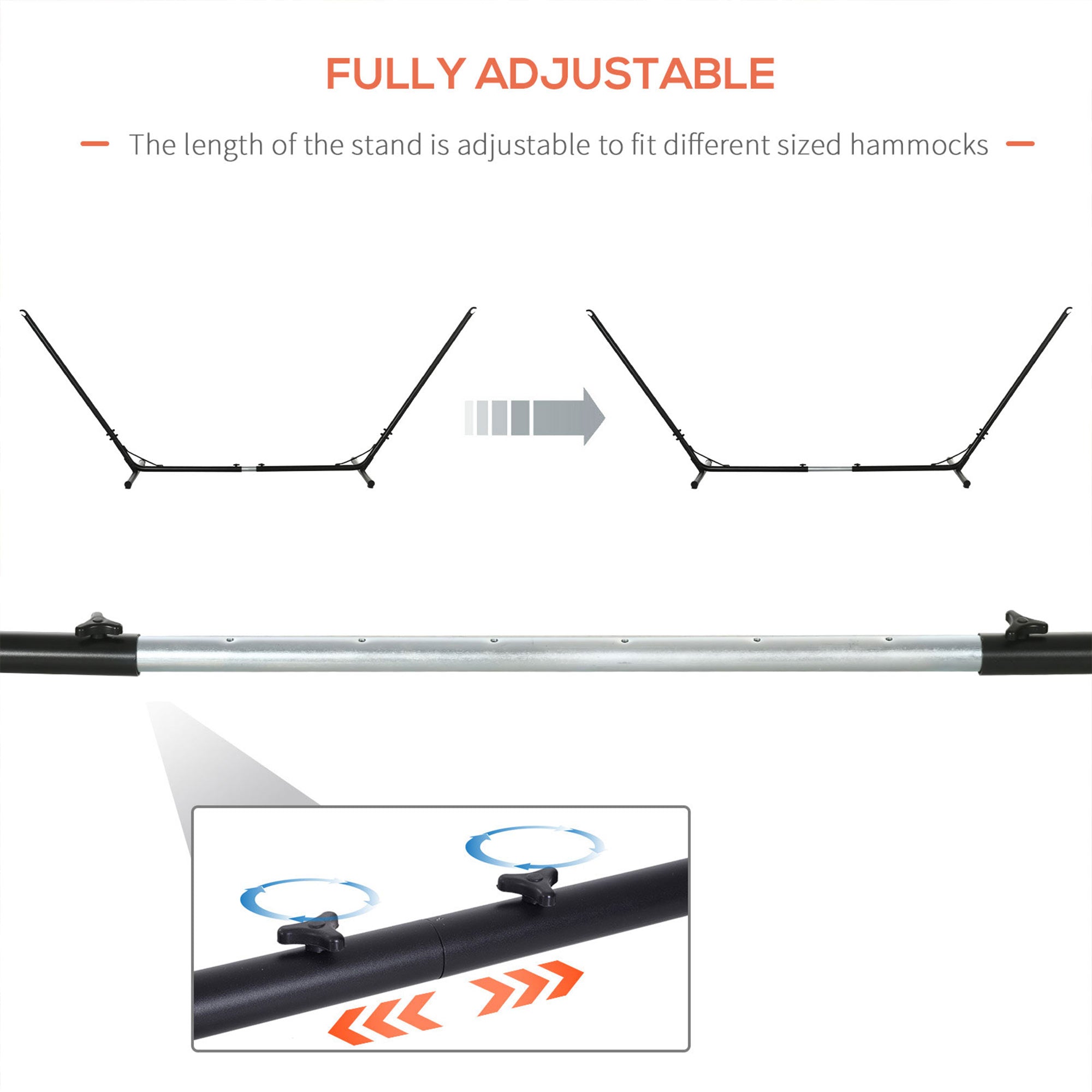 Outdoor Garden Hammock with Stand, Double Cotton Hammock with Adjustable Steel Frame, Swing Hanging Bed with Pillow, for Garden, Patio, Beach, Red Stripes