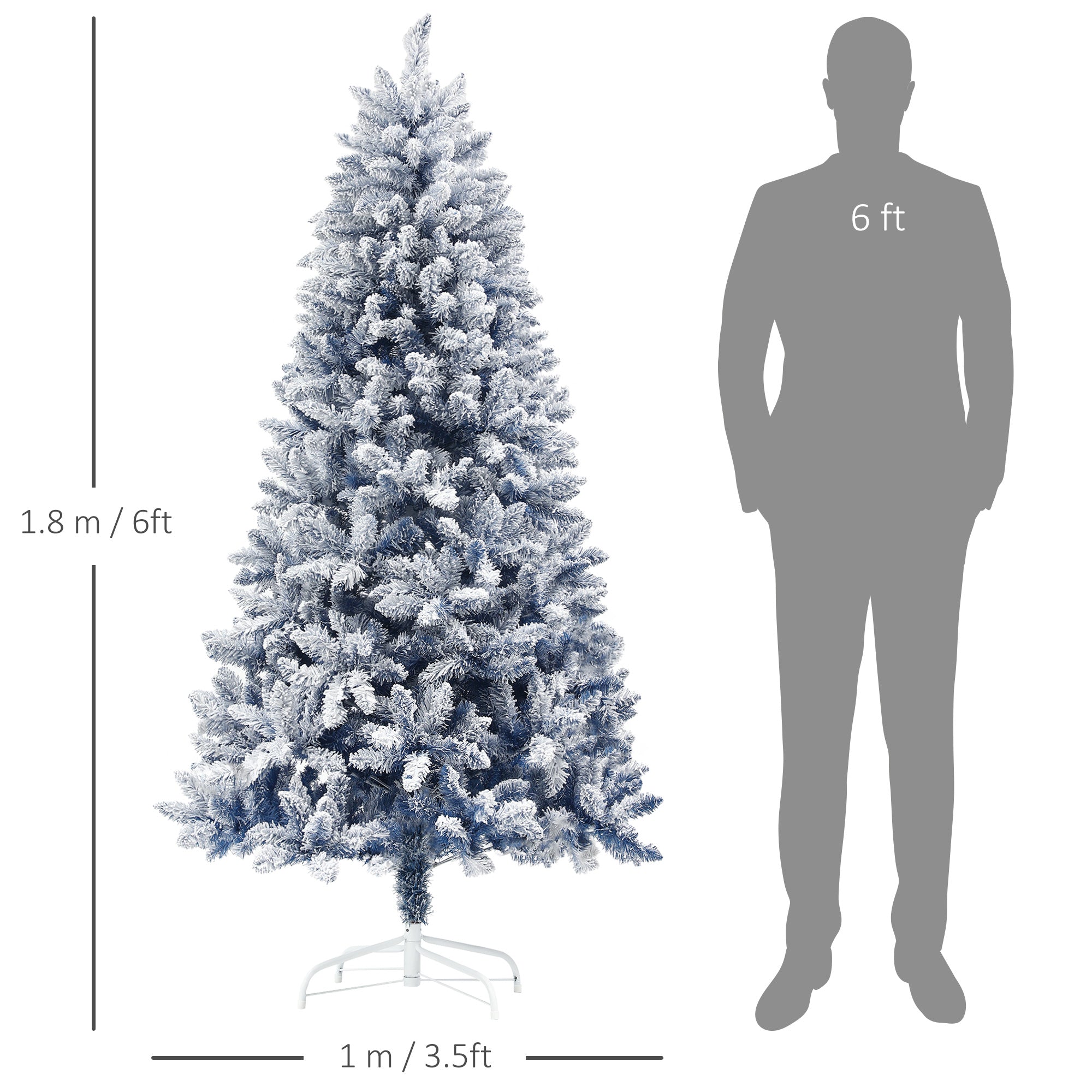 6ft Flocked Artificial Christmas Tree with 700 Snow Frosted Tips, Metal Stand, Snowy Hinged Xmas Tree, Blue