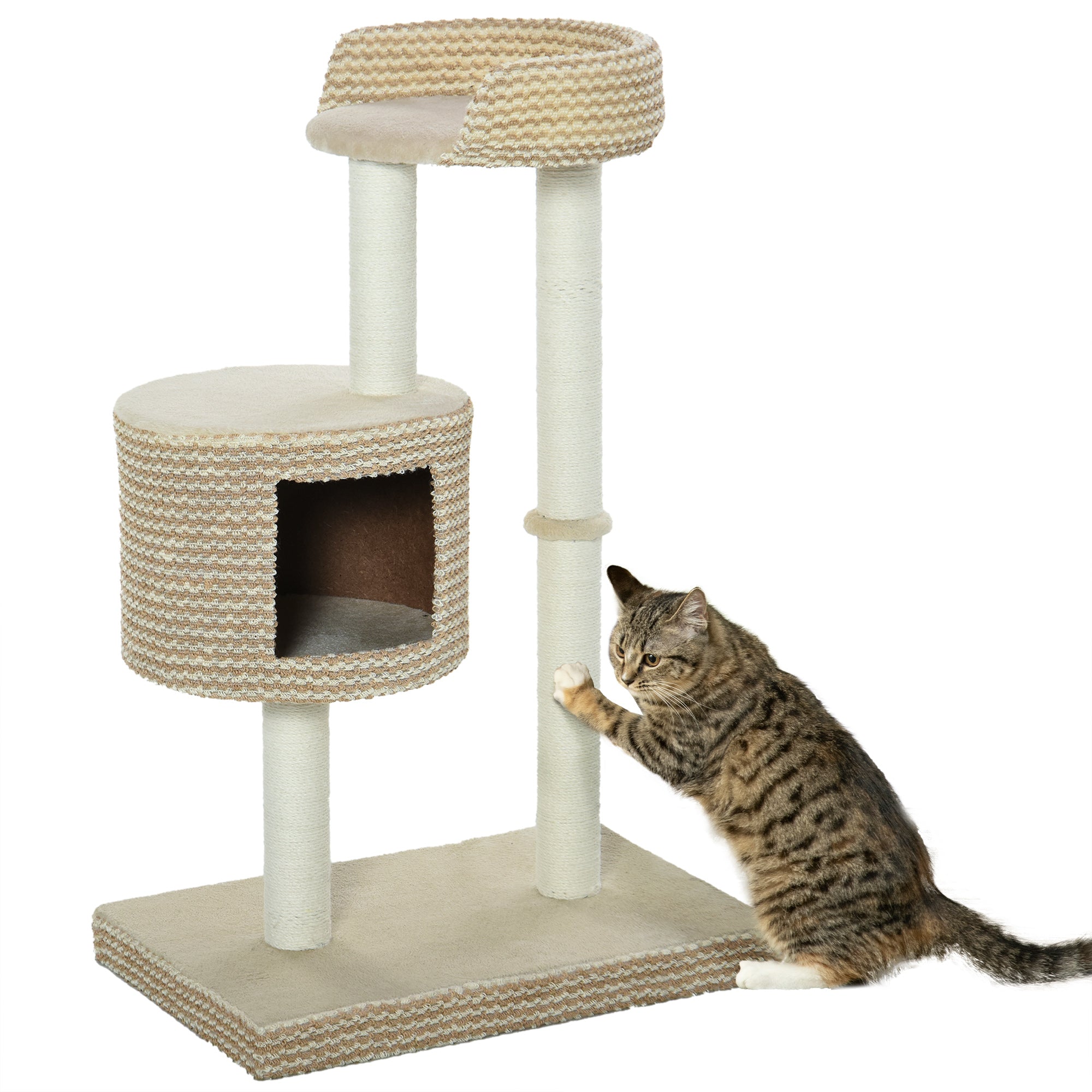 96cm Cat Tree, Cat Condo Tree Tower for Indoor Cats, Cat Activity Centre with Scratching Posts, Plus Perch - Beige