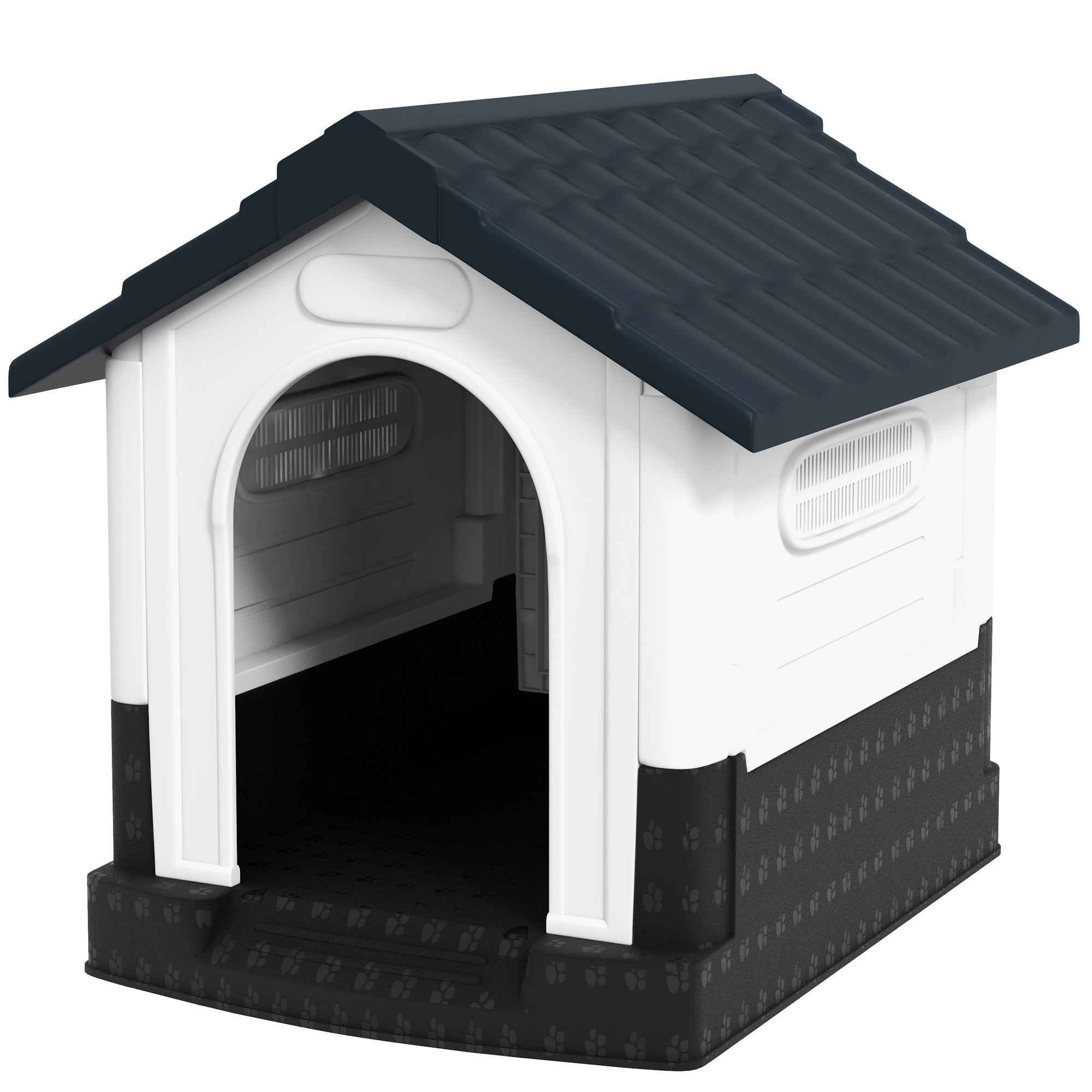 Plastic Dog Kennel with Windows, for Garden Patio, Miniature and Small Dogs, 80 x 69 x 76cm - Grey