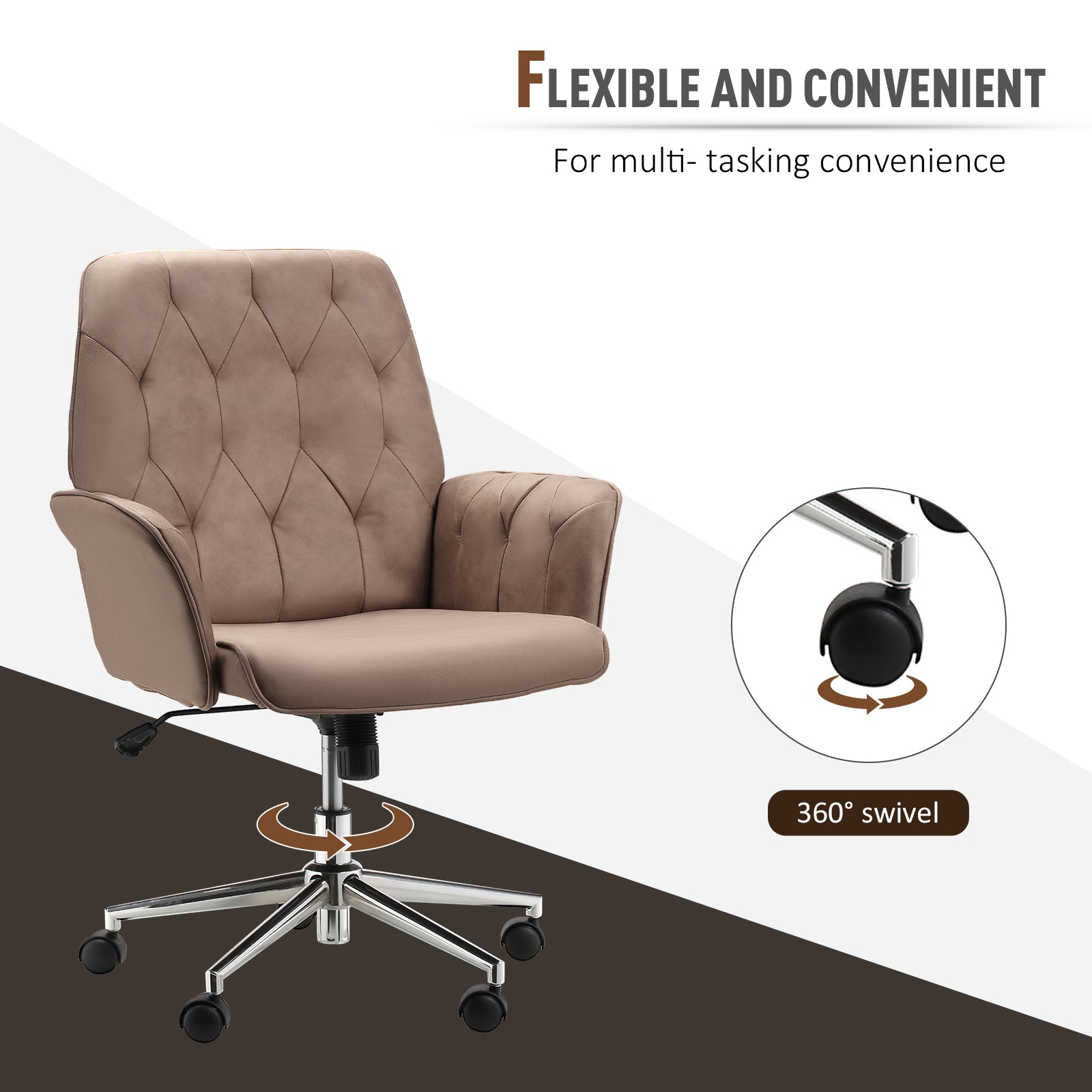 Office Desk Chair, Microfibre Vanity Chair with Adjustable Height, Armrest, Swivel Chair for Home, Coffee