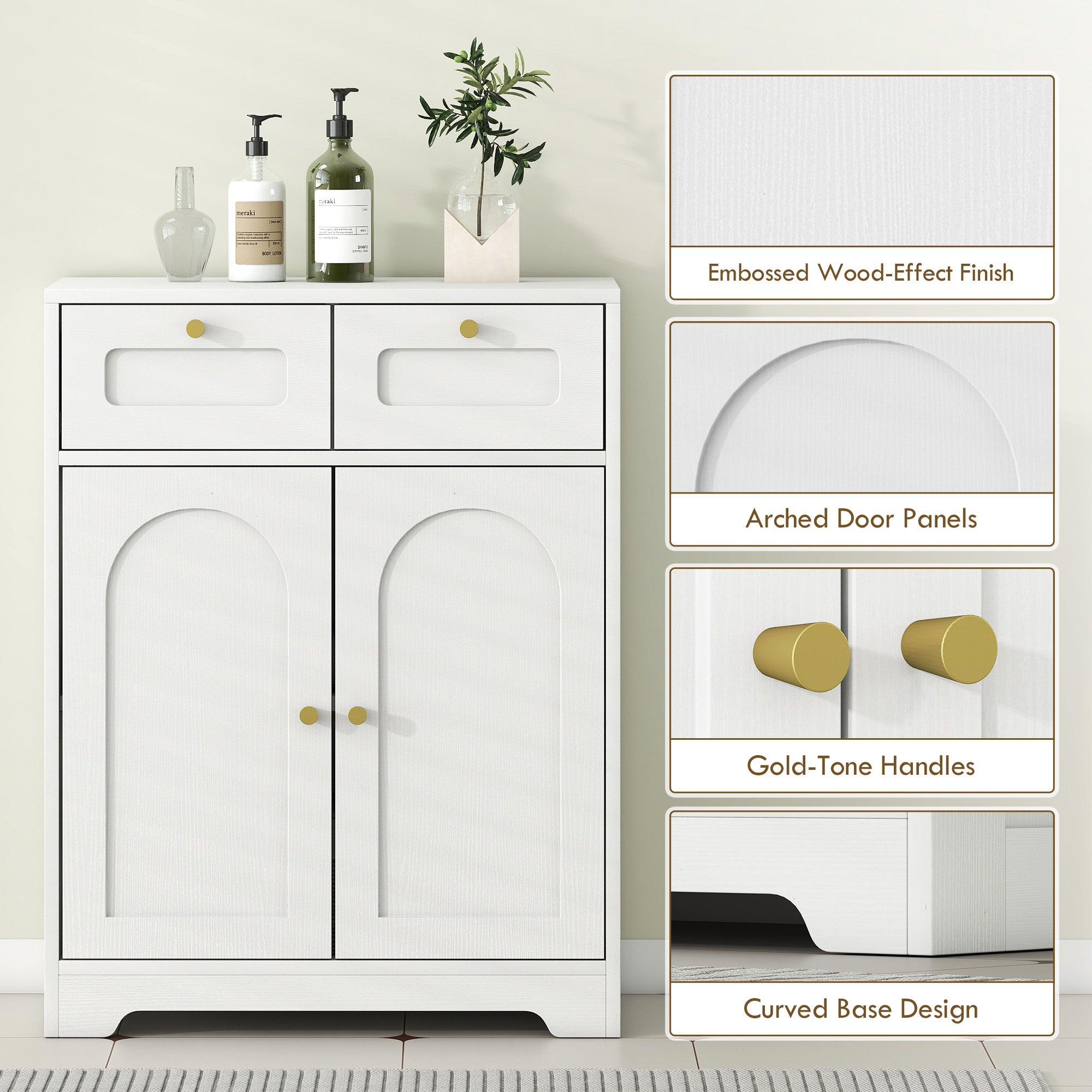 Bathroom Floor Cabinet with 2 Drawers - White