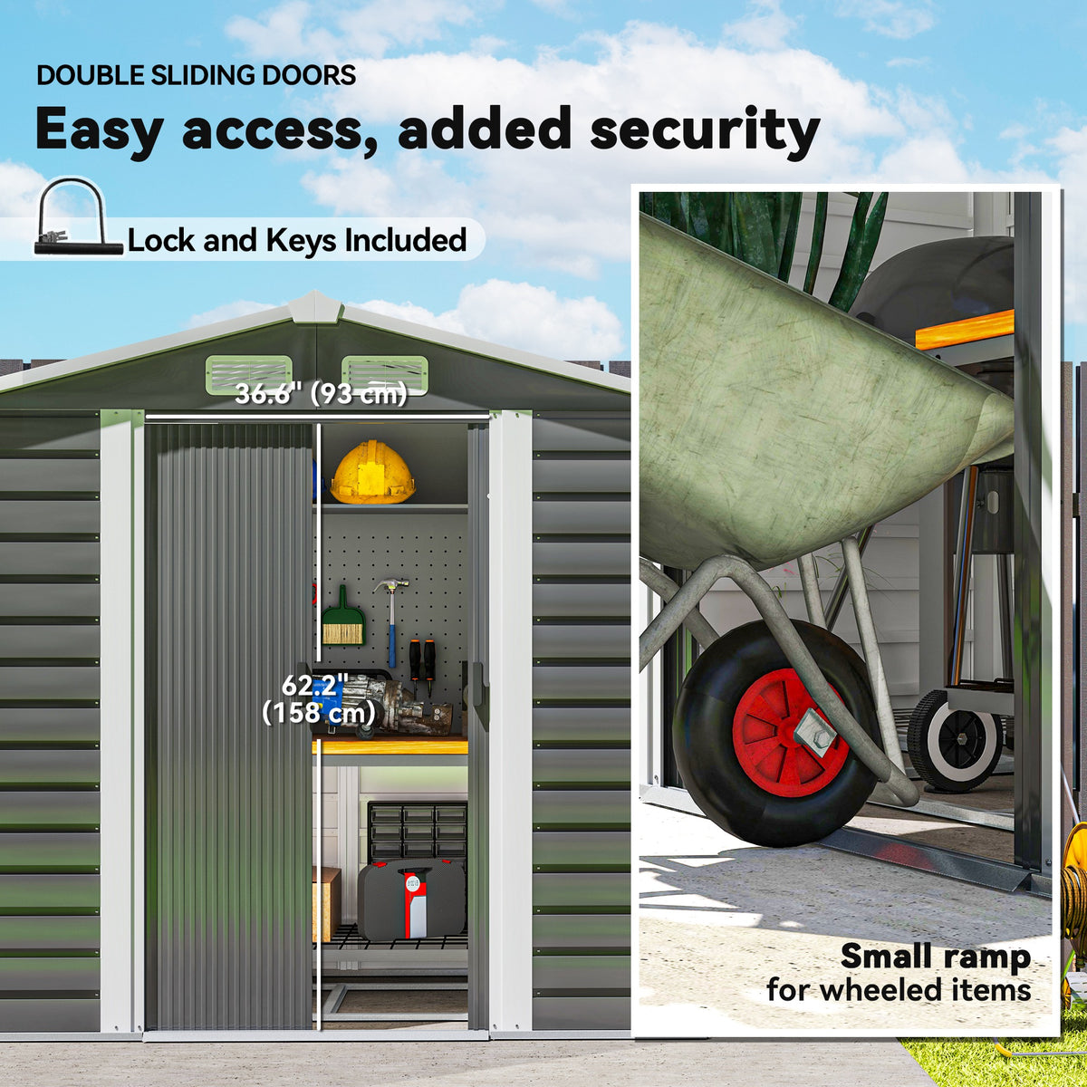7 x 4ft Metal Garden Shed with Galvanised Steel Frame - Dark Grey