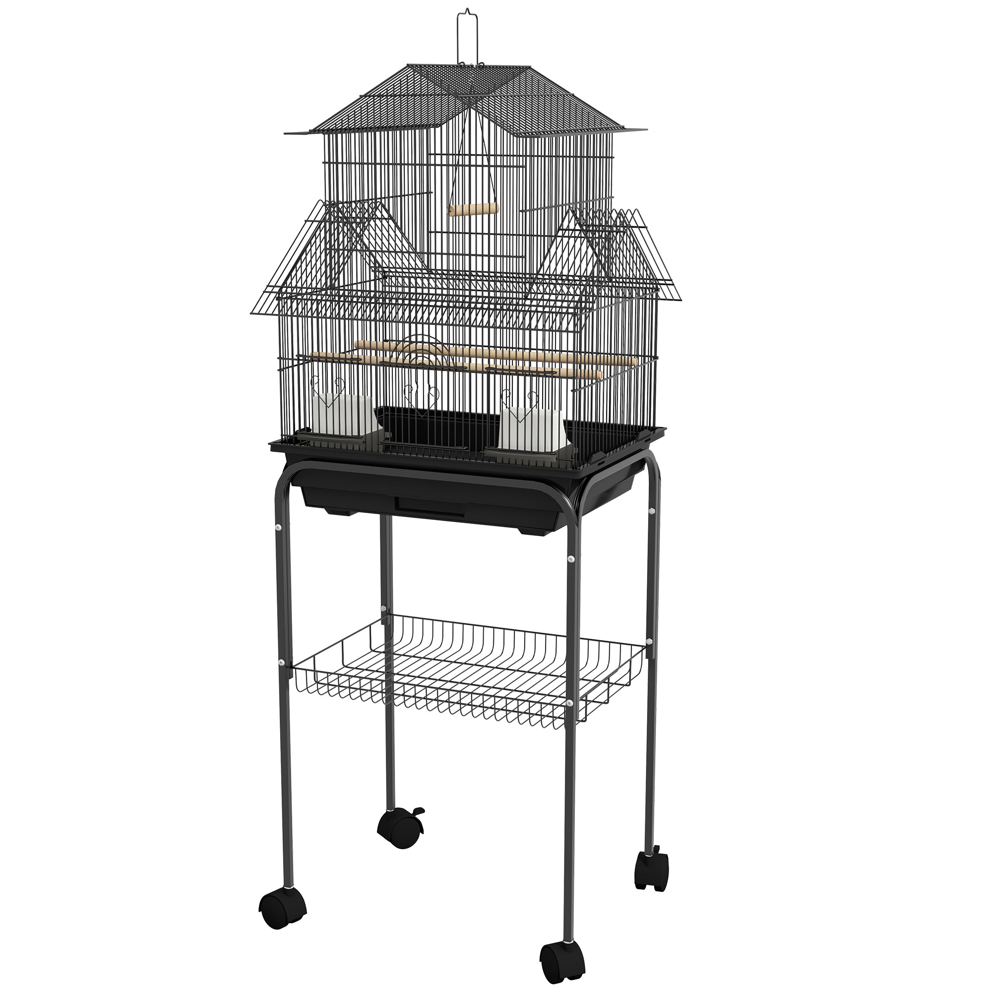 Metal Bird Cage with Plastic Swing, Perch, Food Container, Tray, Handle, for Finches, Canaries, Budgies, 50.5 x 40 x 63cm