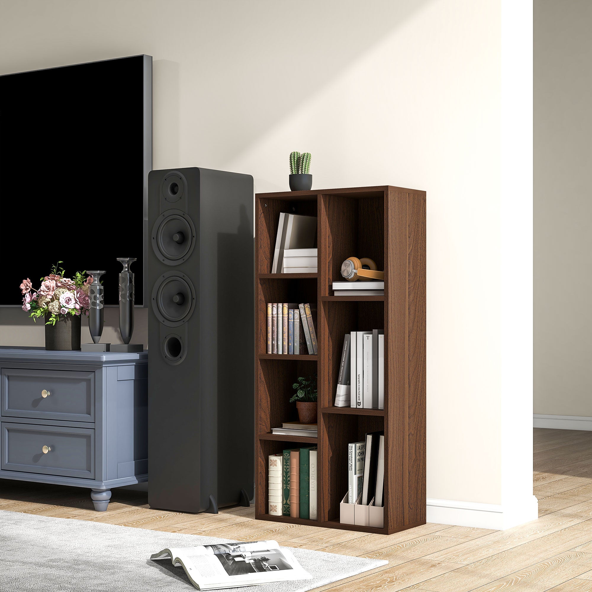 Seven-Cube Walnut Wood Effect Bookcase - Walnut