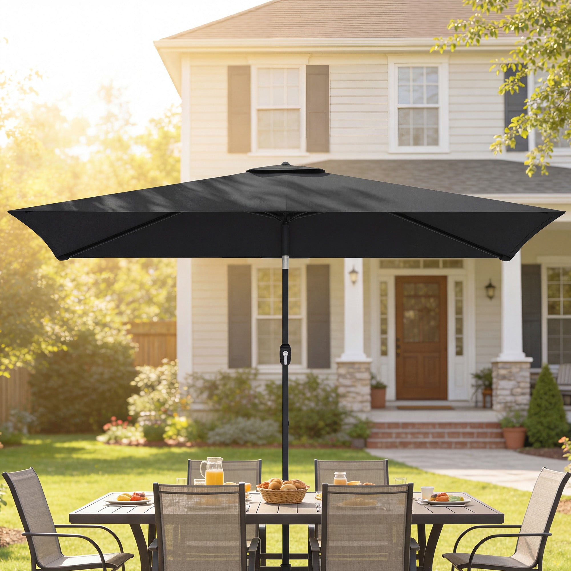Garden Parasol, Parasol Umbrella with Crank Handle, Tilt Function, Polyester Canopy, Black