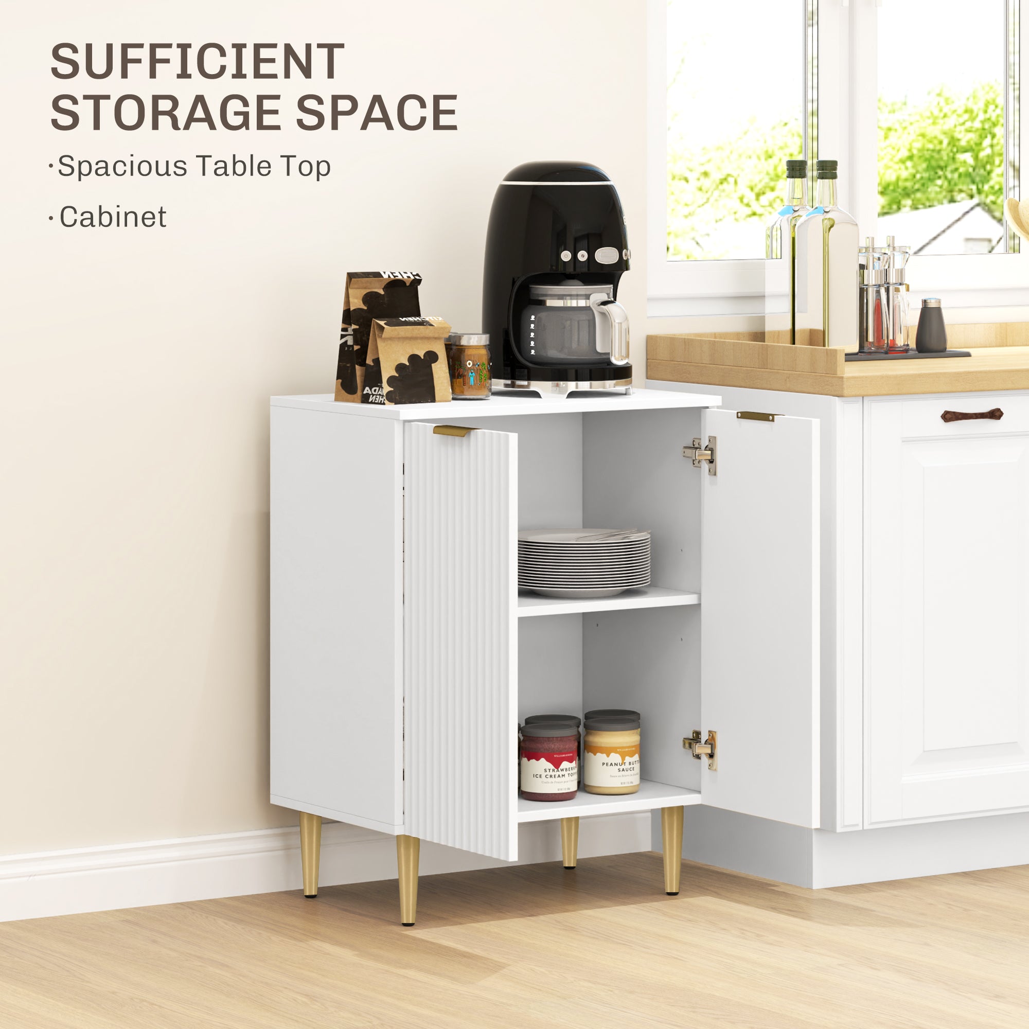 Adjustable Shelf Sideboard with Two Compartments - White