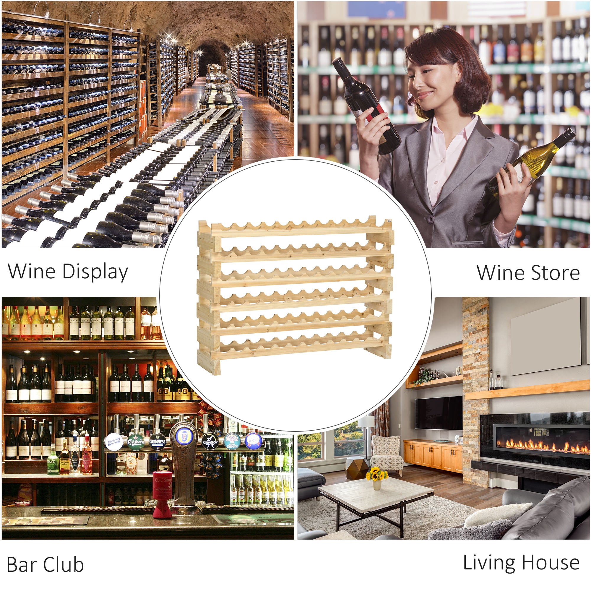 Six-Tier, 72 Bottle Wooden Wine Rack Set of 2 - Natural
