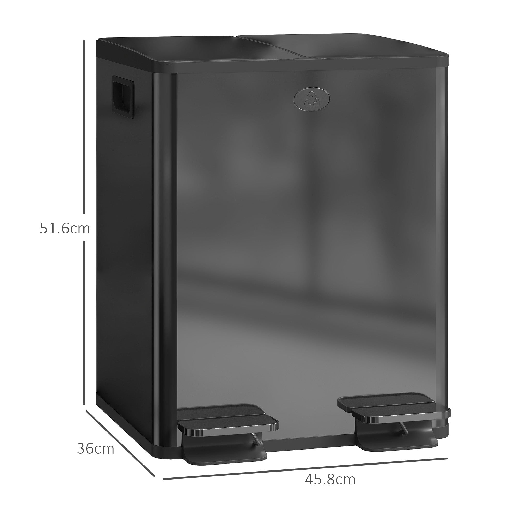 40L Dual Compartment Stainless Steel Bin, with Deodoriser Holders - Black