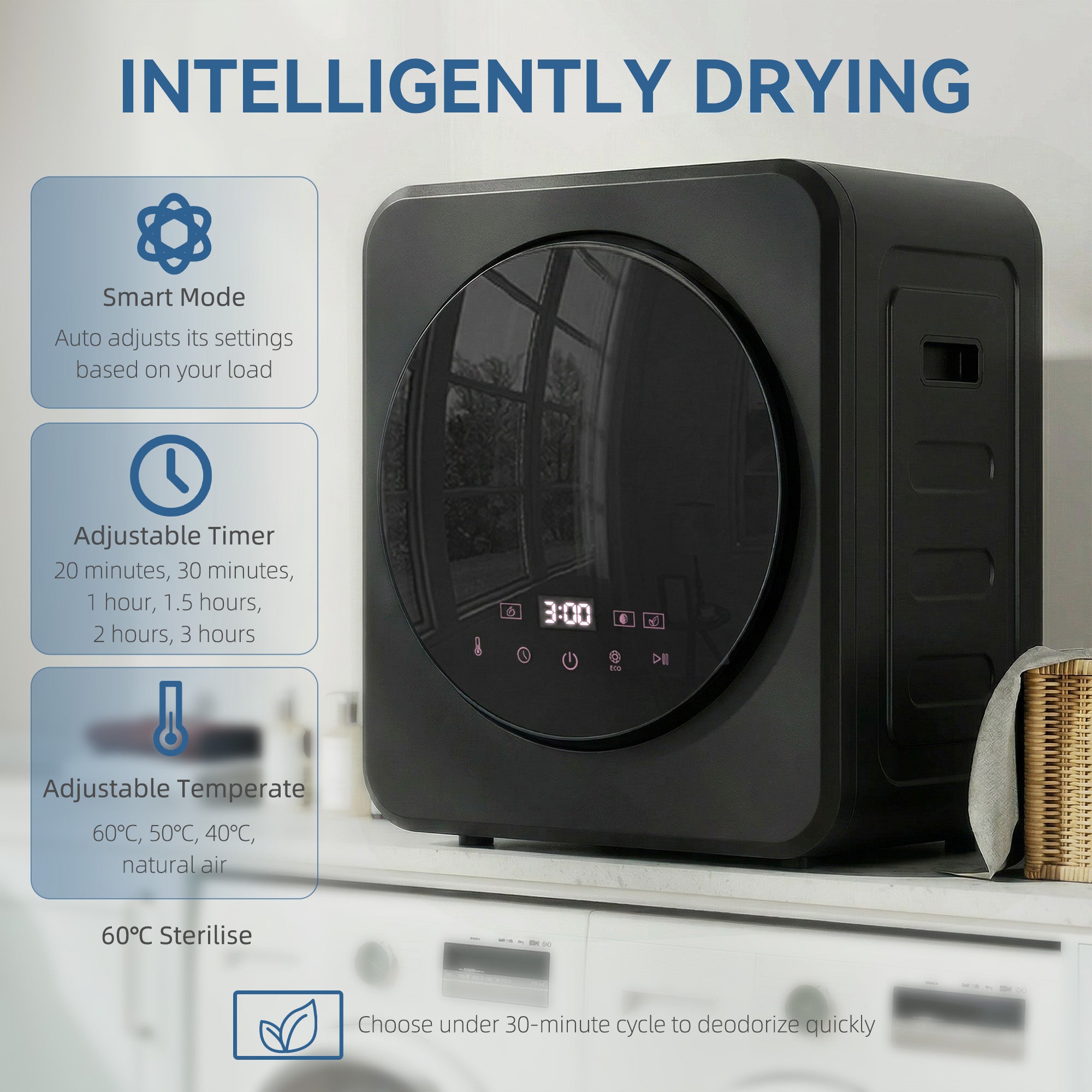 Vented Tumble Dryer, 4 kg Front Tumble Dryer with Stainless Steel Tub, 800W Compact Freestanding Black