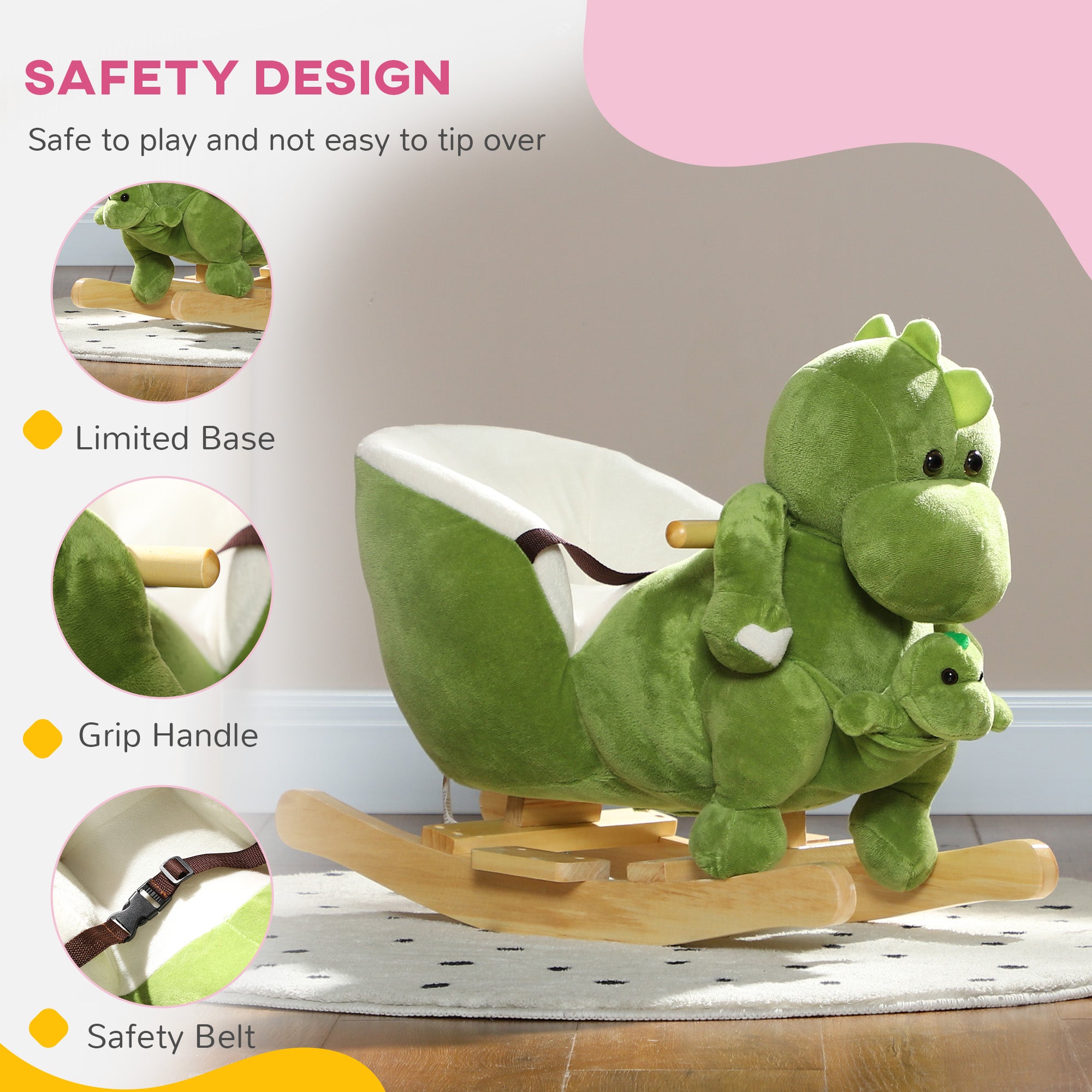 Dinosaur-Shaped Baby Rocking Horse w/ Safety Belt, 32 Songs