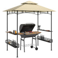 8 Foot Double Tiered BBQ Gazebo Canopy with Shelves & Storage - Beige