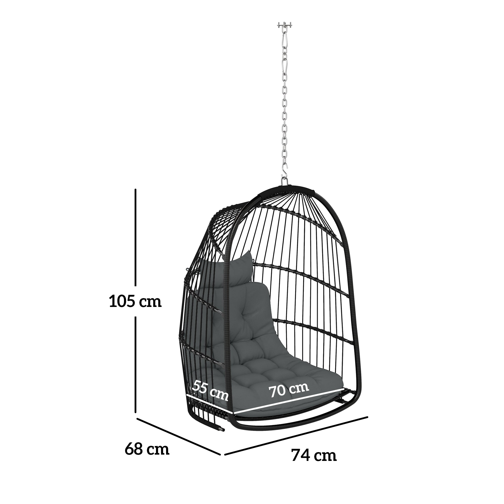 Foldable Hanging Egg Chair with Cushion, Headrest & Installation Kit for Indoor Outdoor - Dark Grey