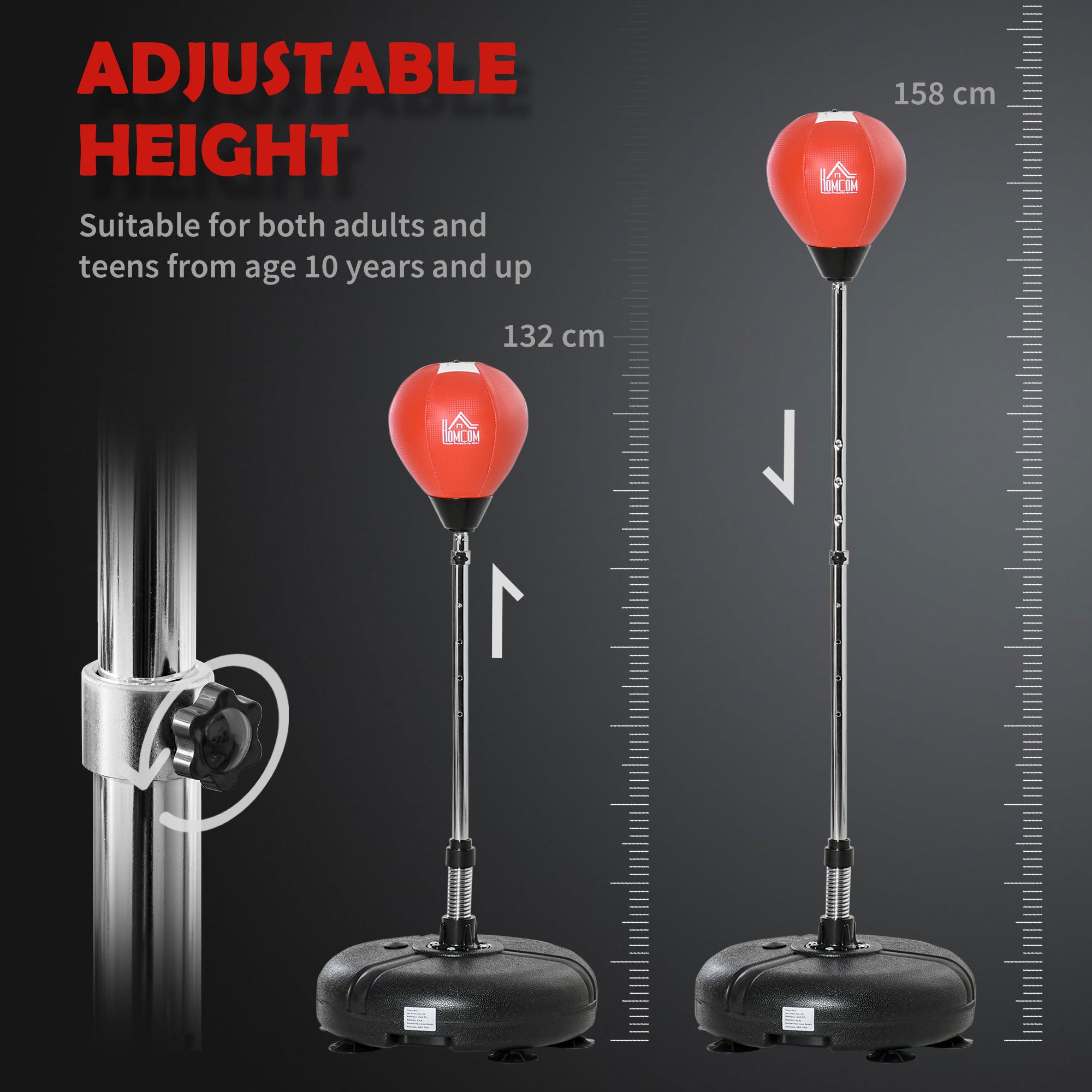 Punching Bag with Stand, Free Standing Boxing Bag Set, Speed Bag with Speedball Adjustable Height from 132cm to 158cm for Teens, Red