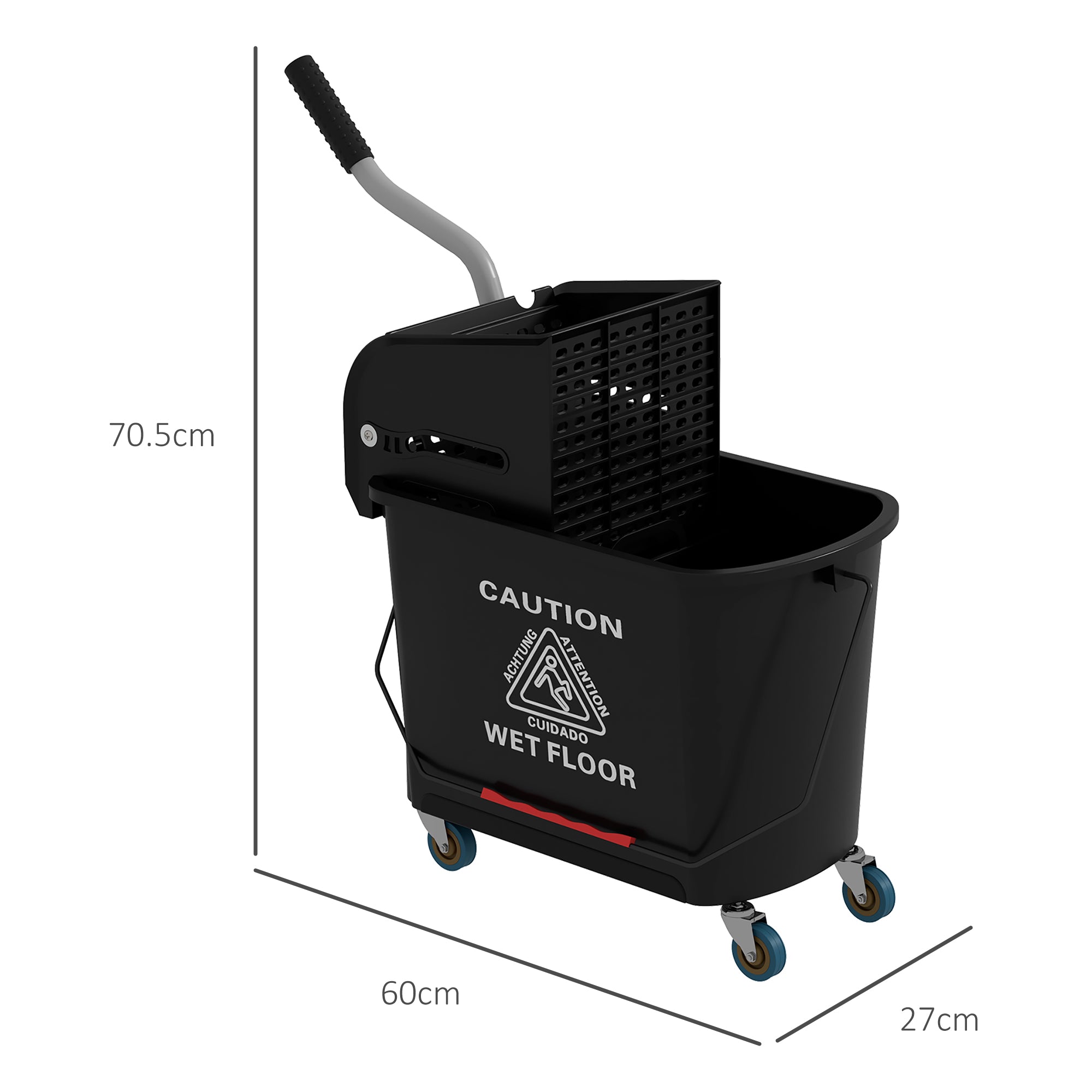 20L Mop Bucket with Wringer and Water Separation Panel on Wheels - Black