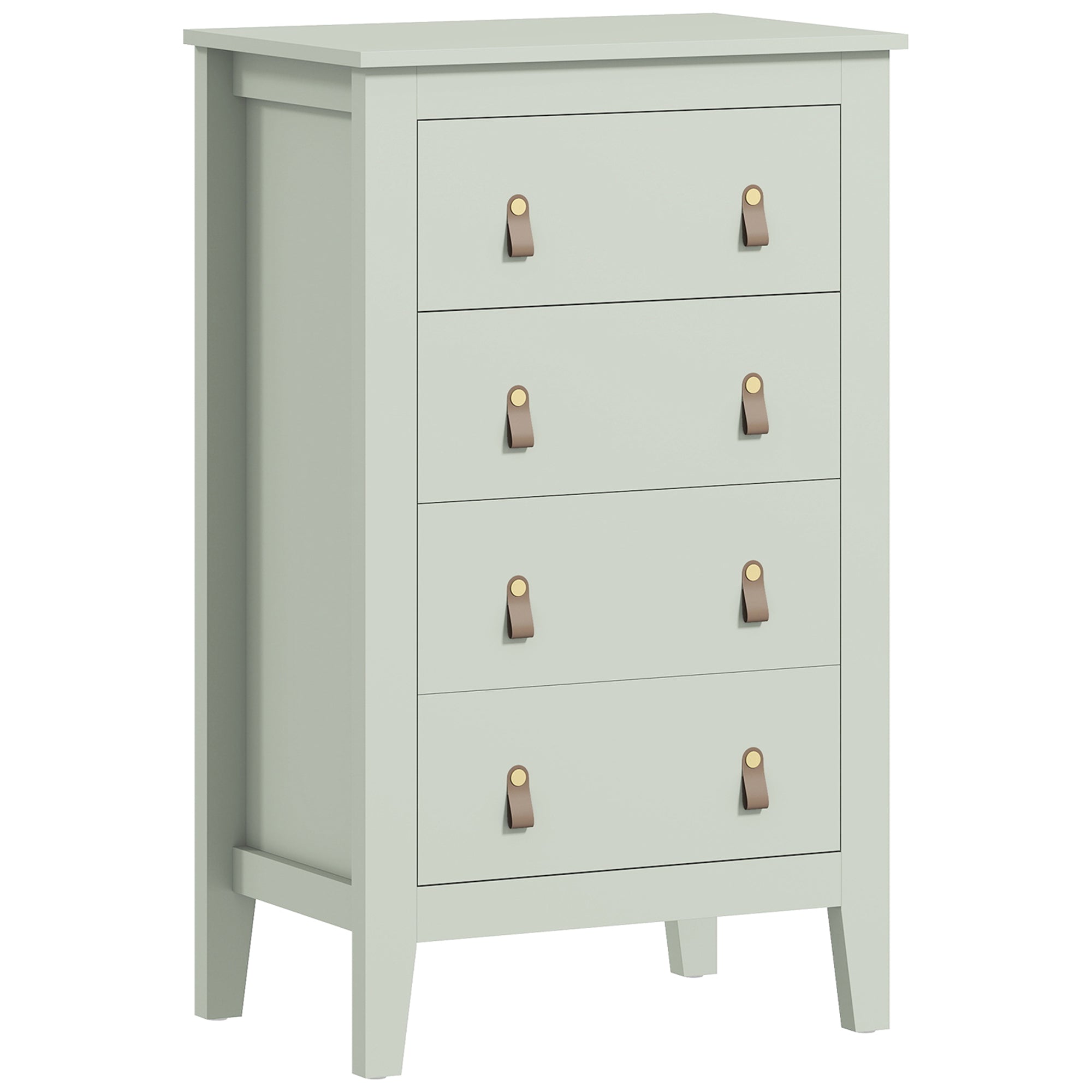 Bedroom Chest of Drawers, Modern 4 Drawer Dresser Cabinet with PU Leather Handles and Metal Runners for Living Room, Hallway, Entryway, 60 x 40 x 98 cm, Green