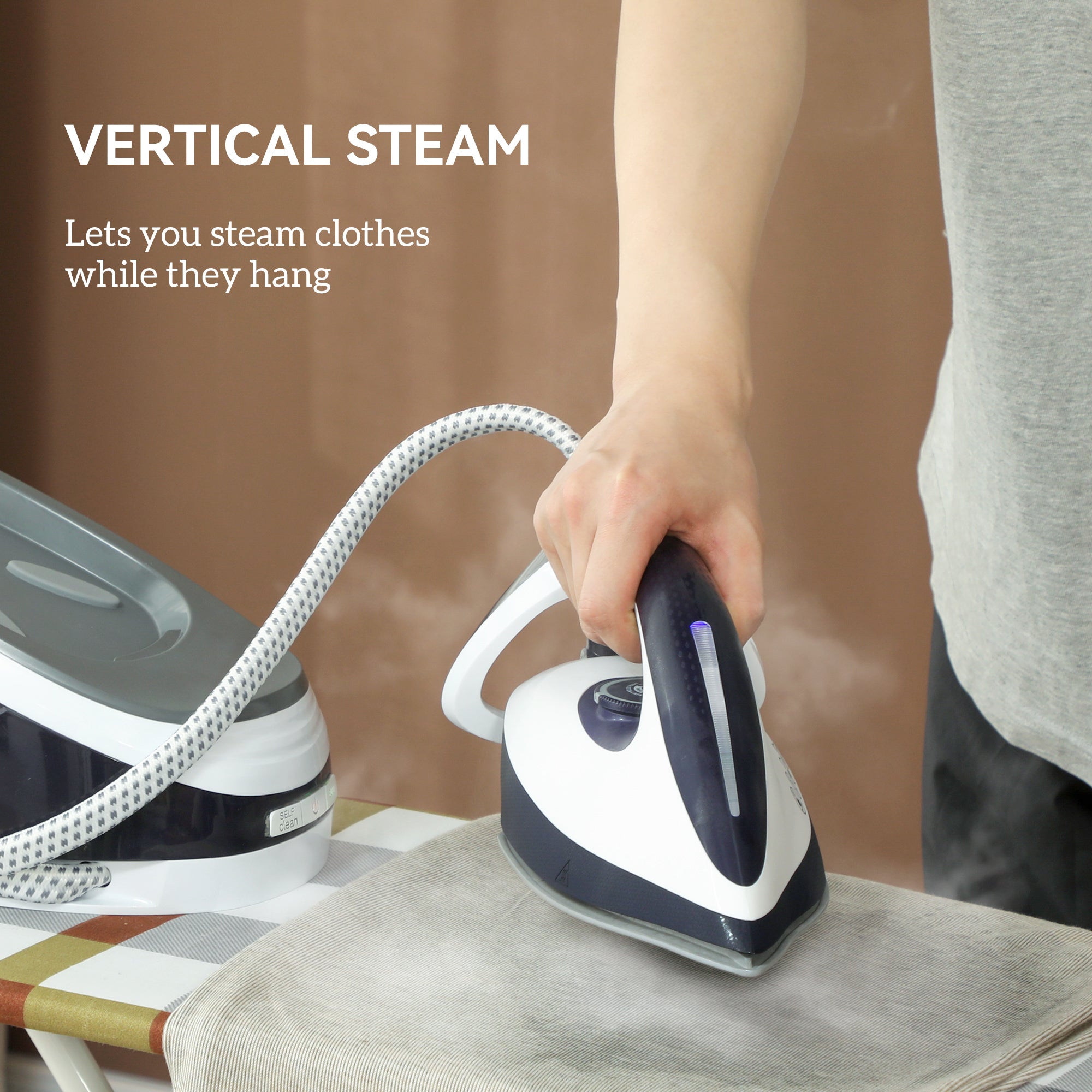 Steam Generator Iron, Energy-Saving, Self-Cleaning, Powerful Vertical Steam, Automatic Shut-Off, Ceramic Non-stick Soleplate, Large 1.5L Detachable Water Tank, 8 Bar, c, Blue