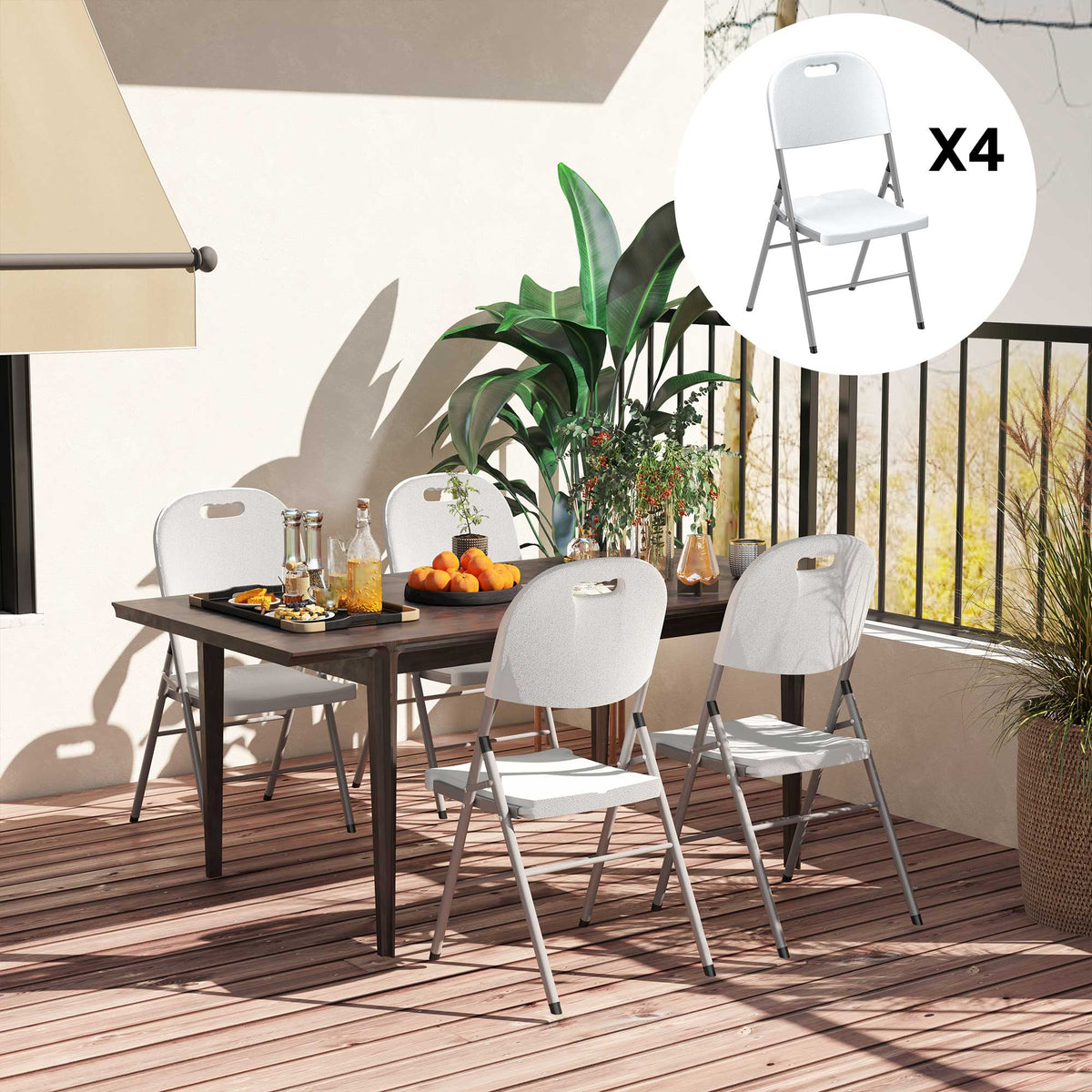 Set of 4 Foldable Steel Frame Outdoor Chairs - White