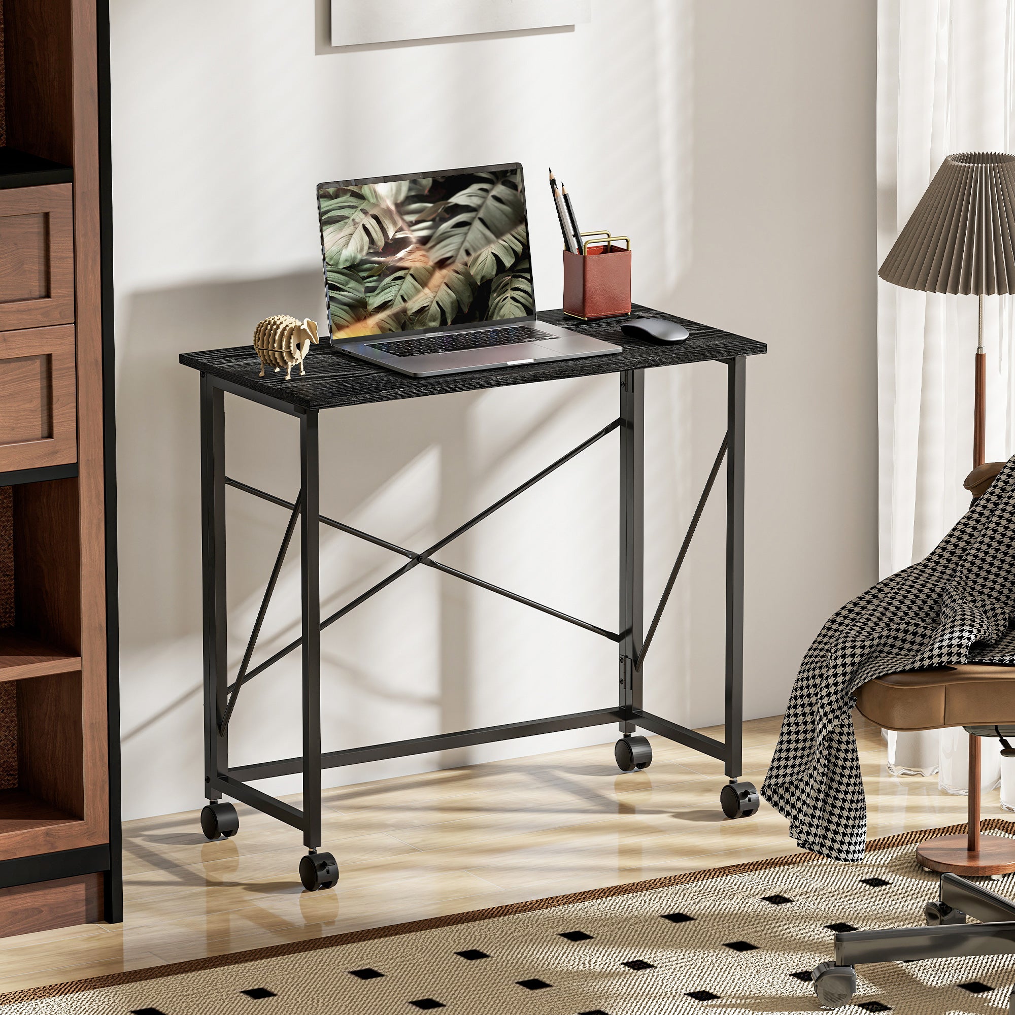 80 cm Folding Desk on Wheels - Black