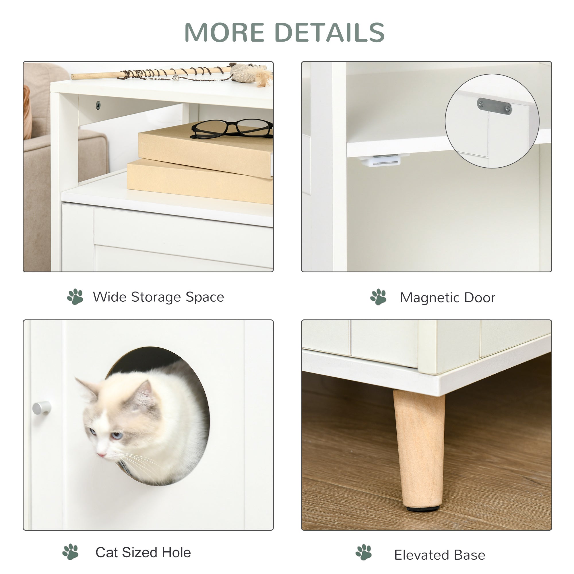 Cat Litter Box Enclosure Washroom Cave House Decorative End Table Wooden Cabinet Indoor with Magnetic Door Multiple Storage Space White