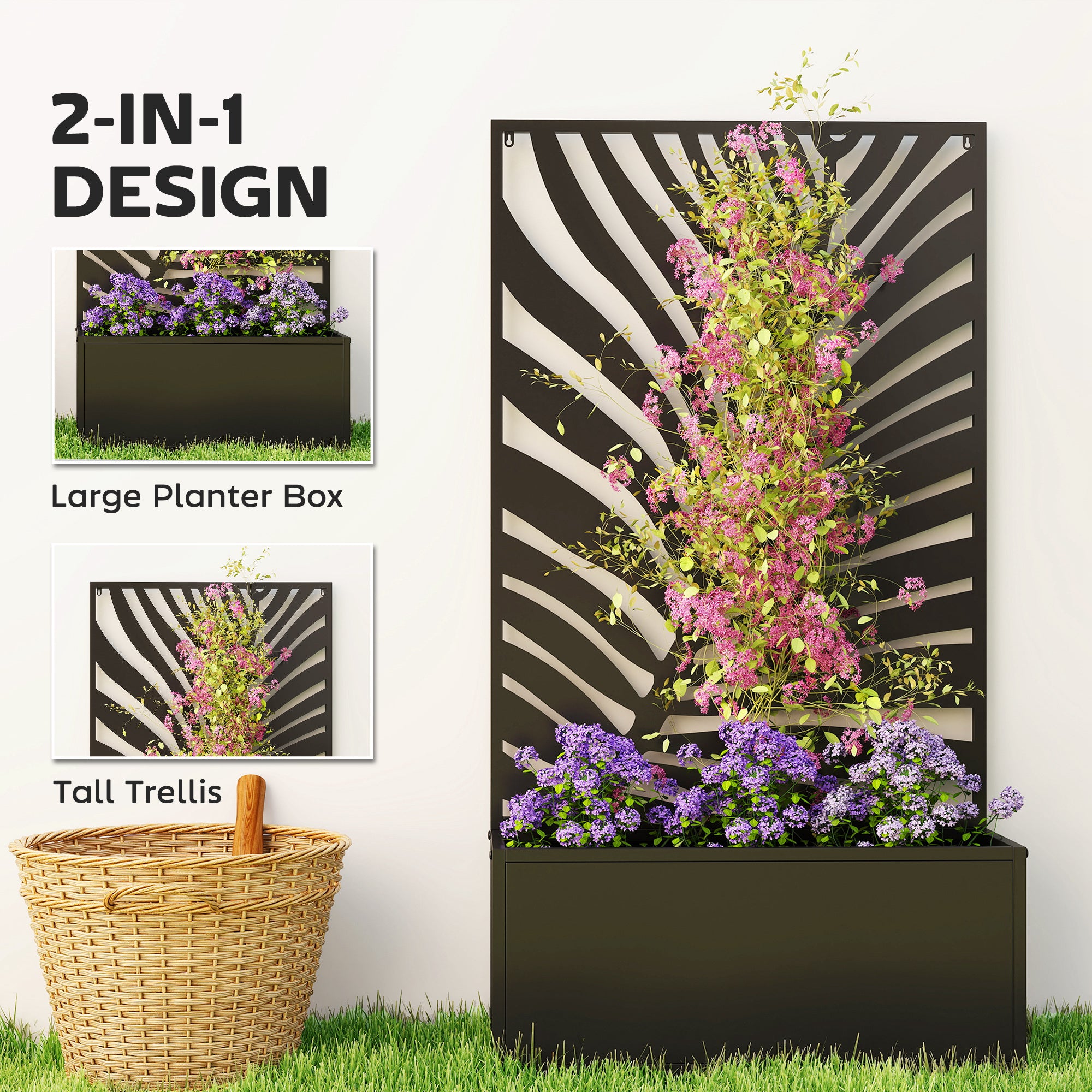 Metal Garden Bed for Garden with Trellis, Wall Mounted or Freestanding Raised Planter with Privacy Screen