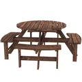 Wooden Garden Dining Set, 8 Seater Patio Furniture Set with Round Picnic Table, Parasol Hole for Outdoor Garden, Tan